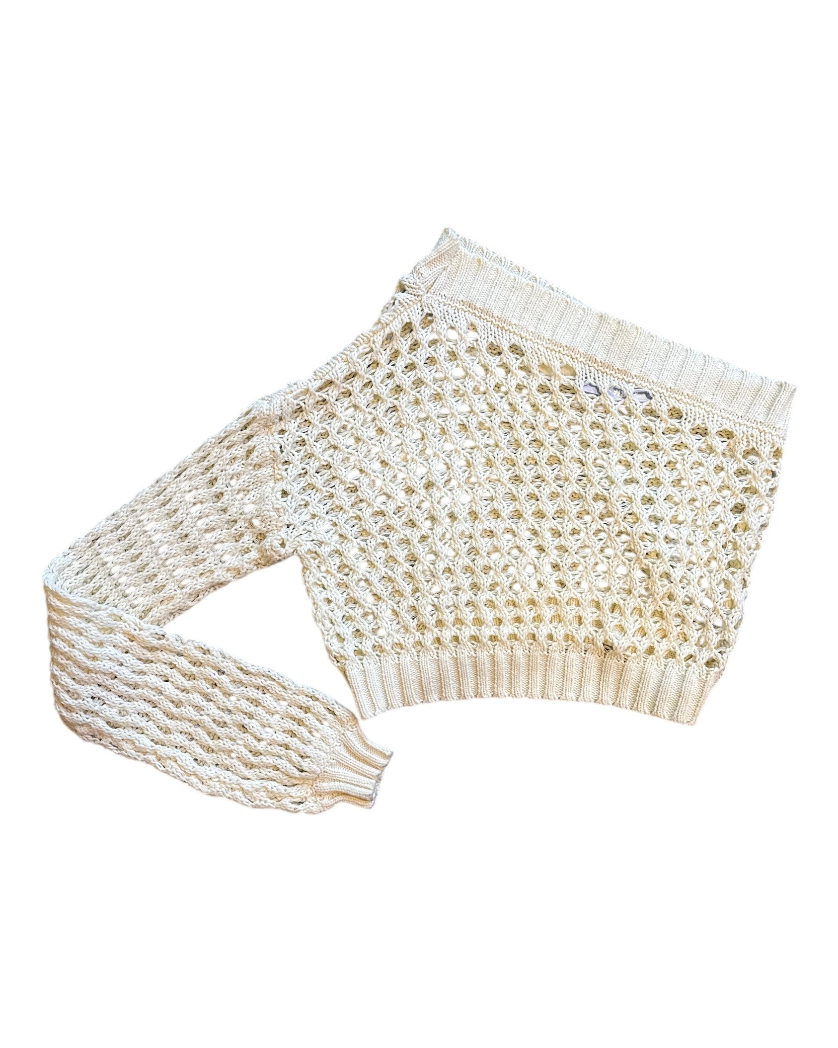 cream maeve crochet one sleeve top, os