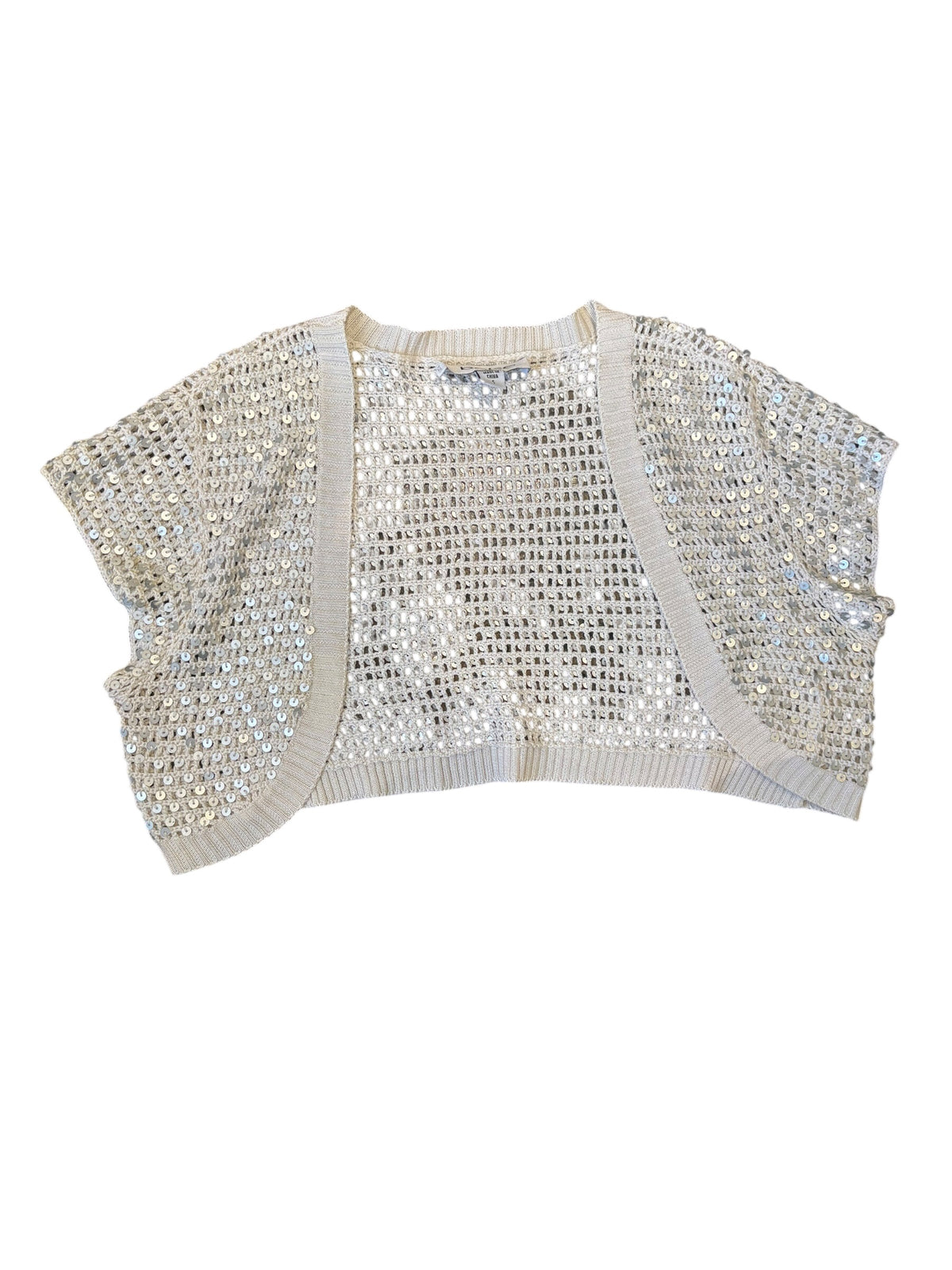 cream bebe sparkly shrug, xs