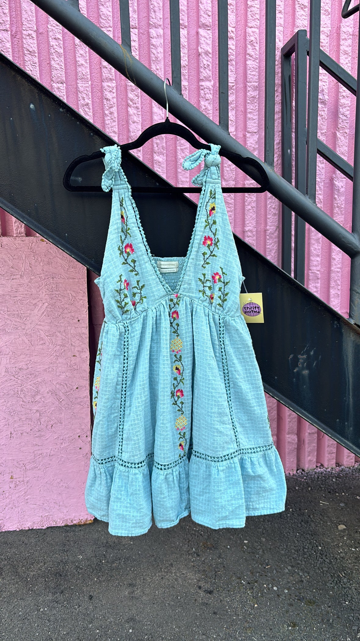 blue pink green urban outfitters deep v floral mini dress, s