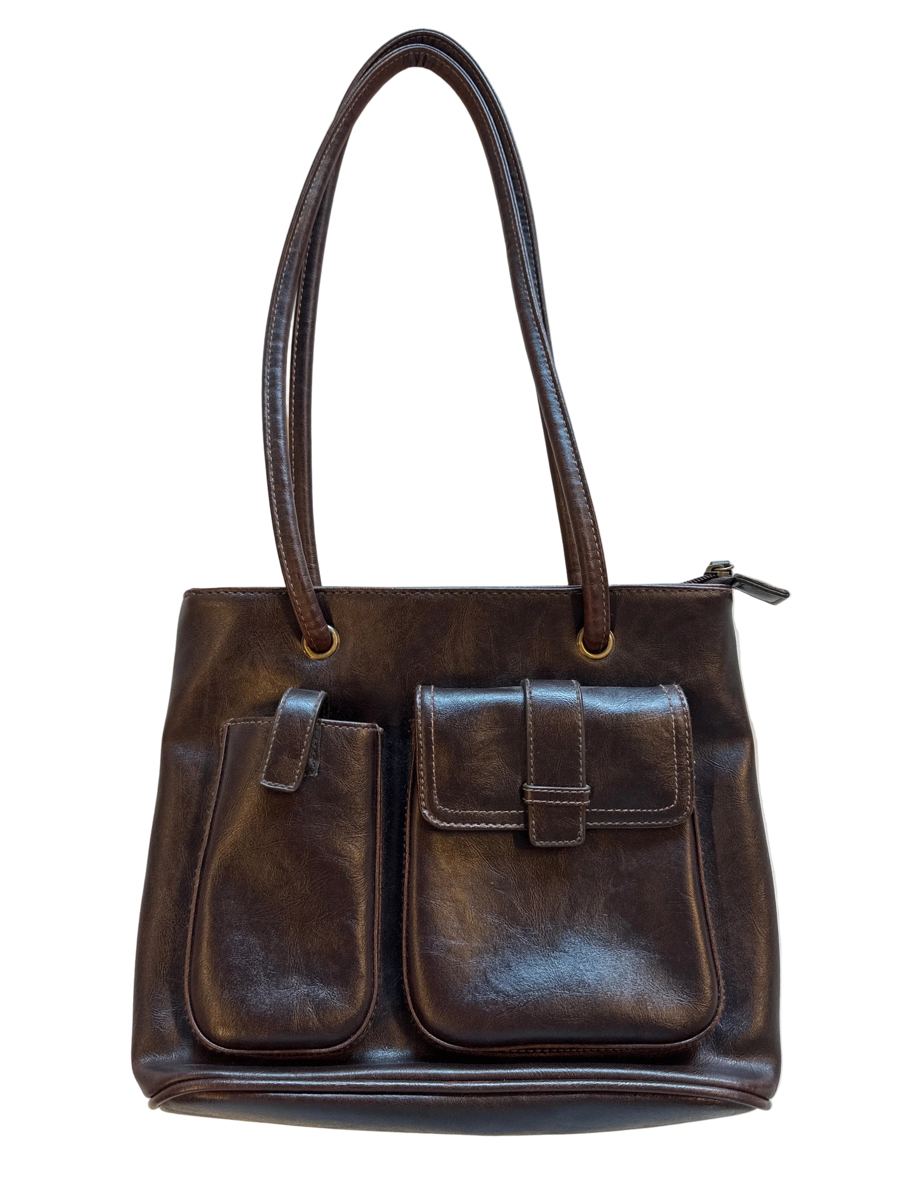 brown leather handbag