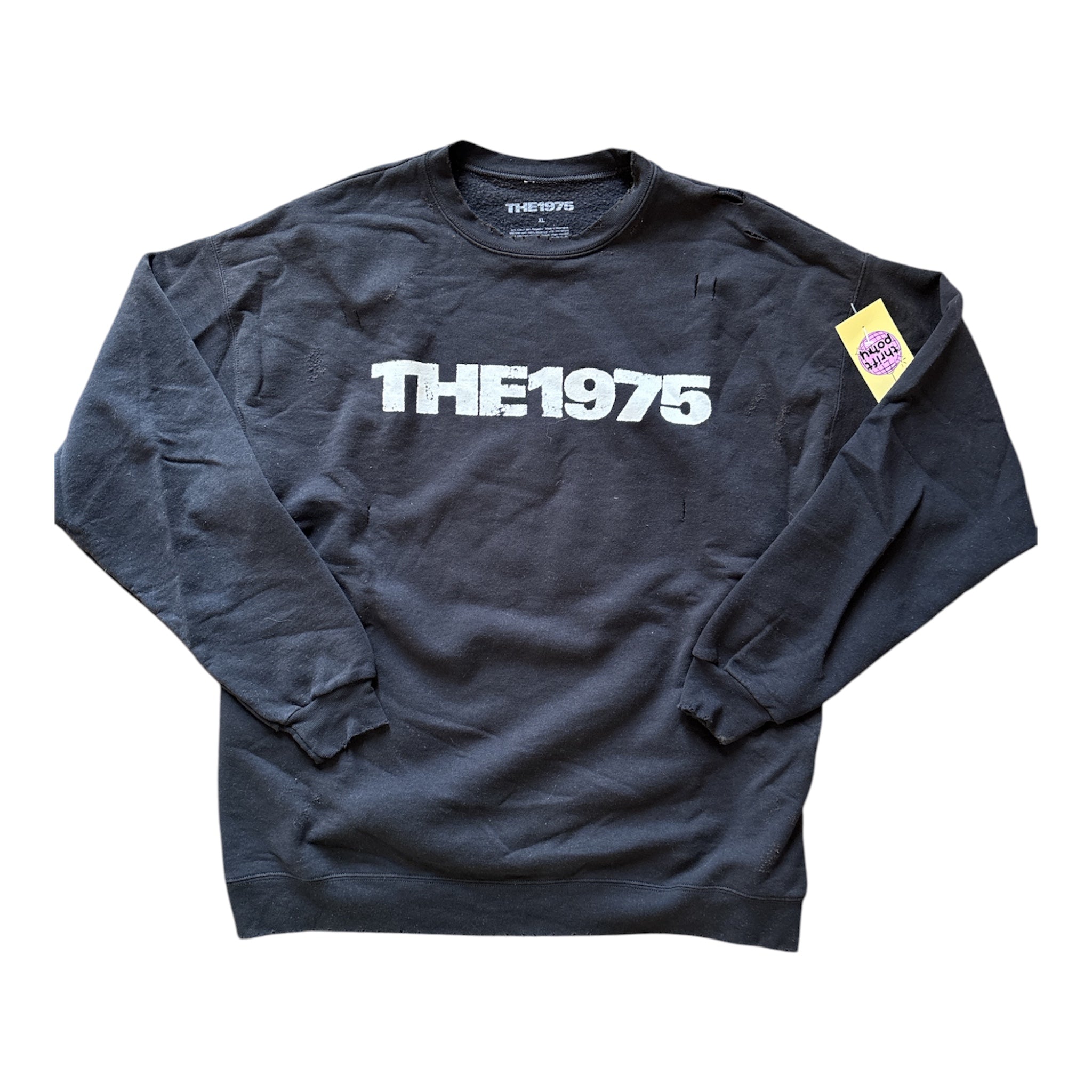 black white the 1975 distressed crewneck, xl