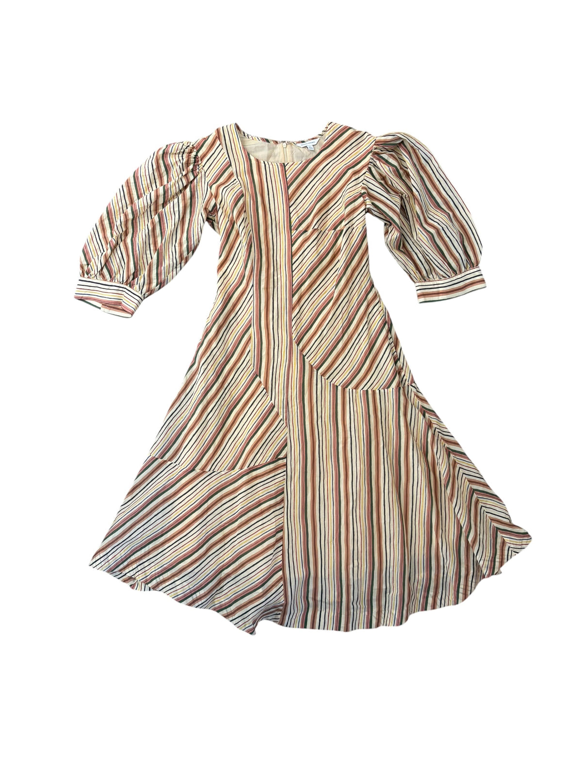 cream green red banana republic multi stripe maxi dress, s p