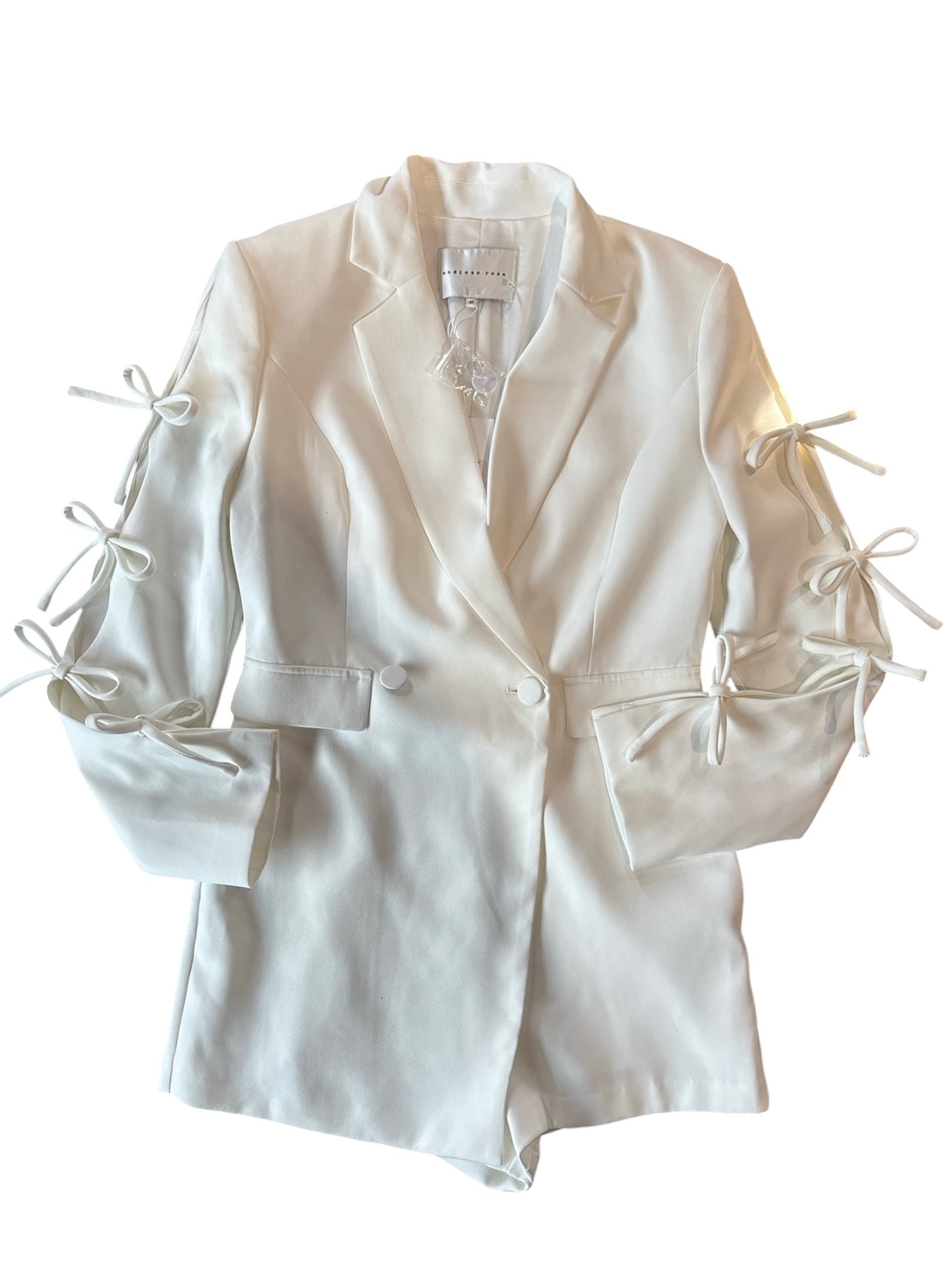 white endless rose NWT bow blazer, M