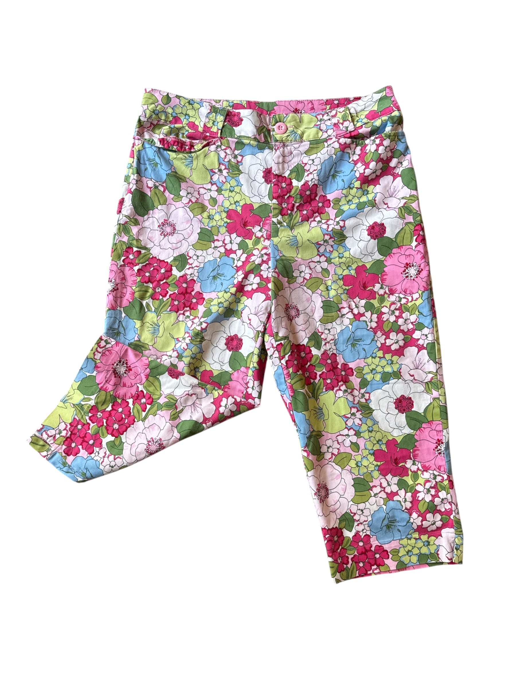 pink green white stag floral capris, 16