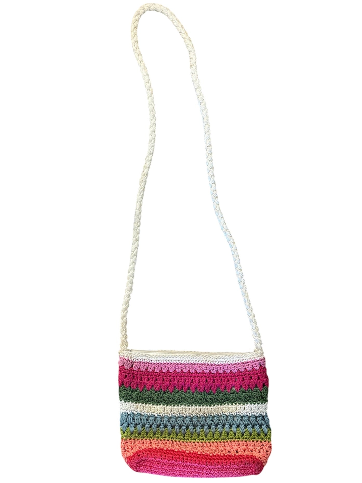 pink green blue striped crossbody woven purse