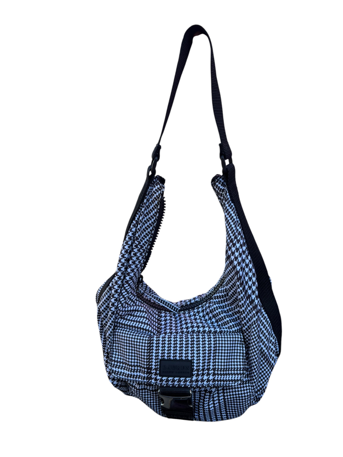 white brown ralph lauren houndstooth slouchy bag