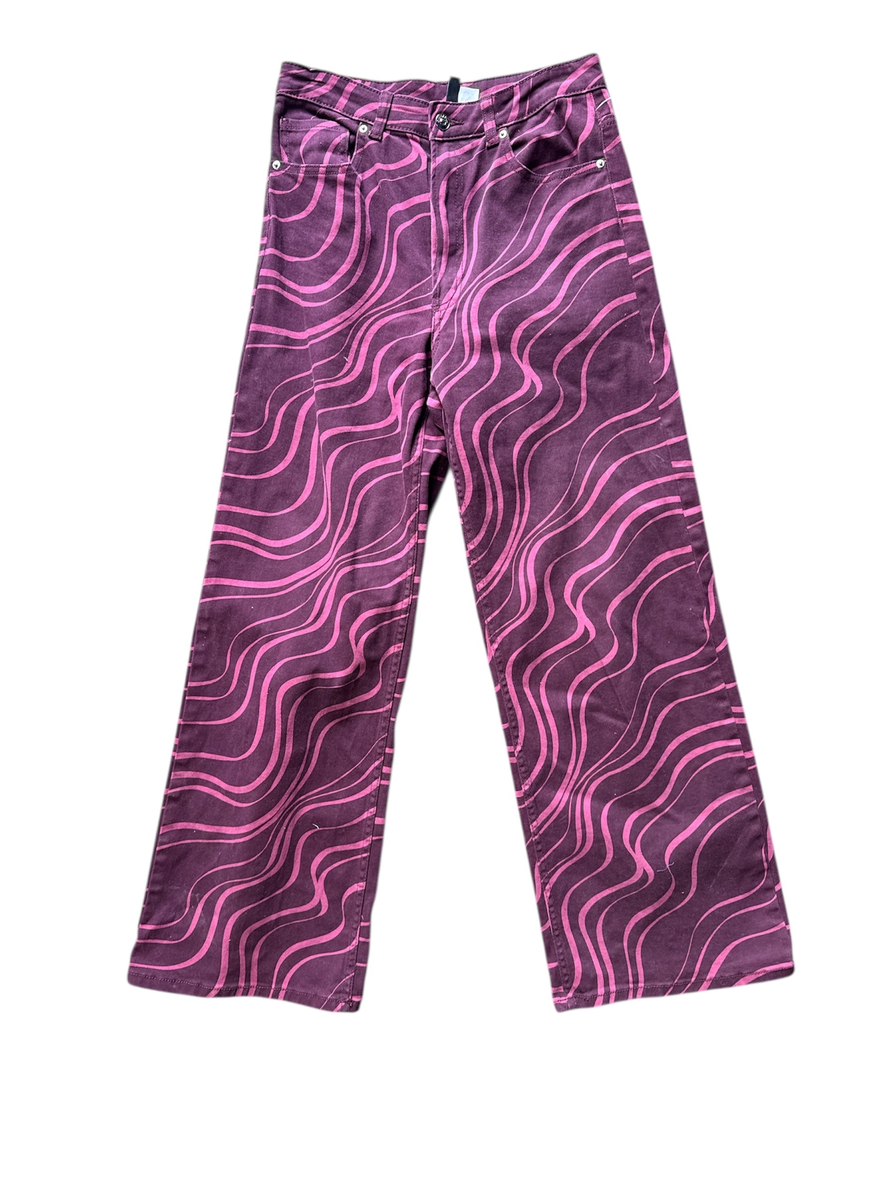 burgundy pink divided swirl pants, 8