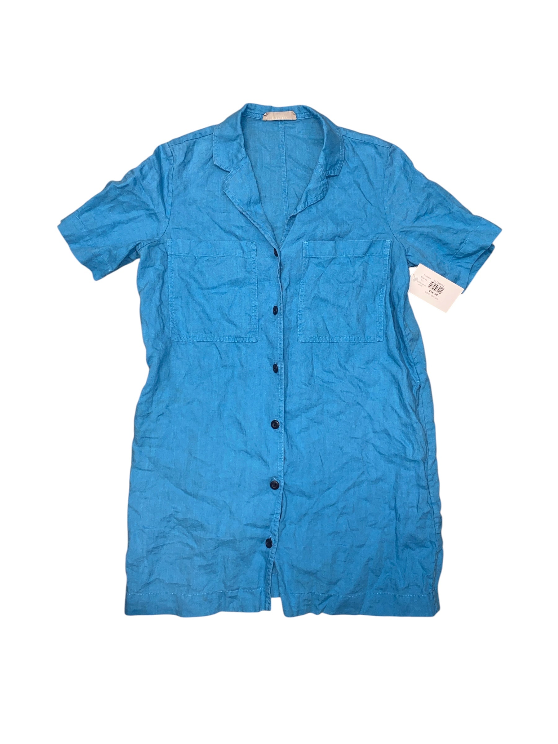 Blue Everlane Button up ss dress, Xs