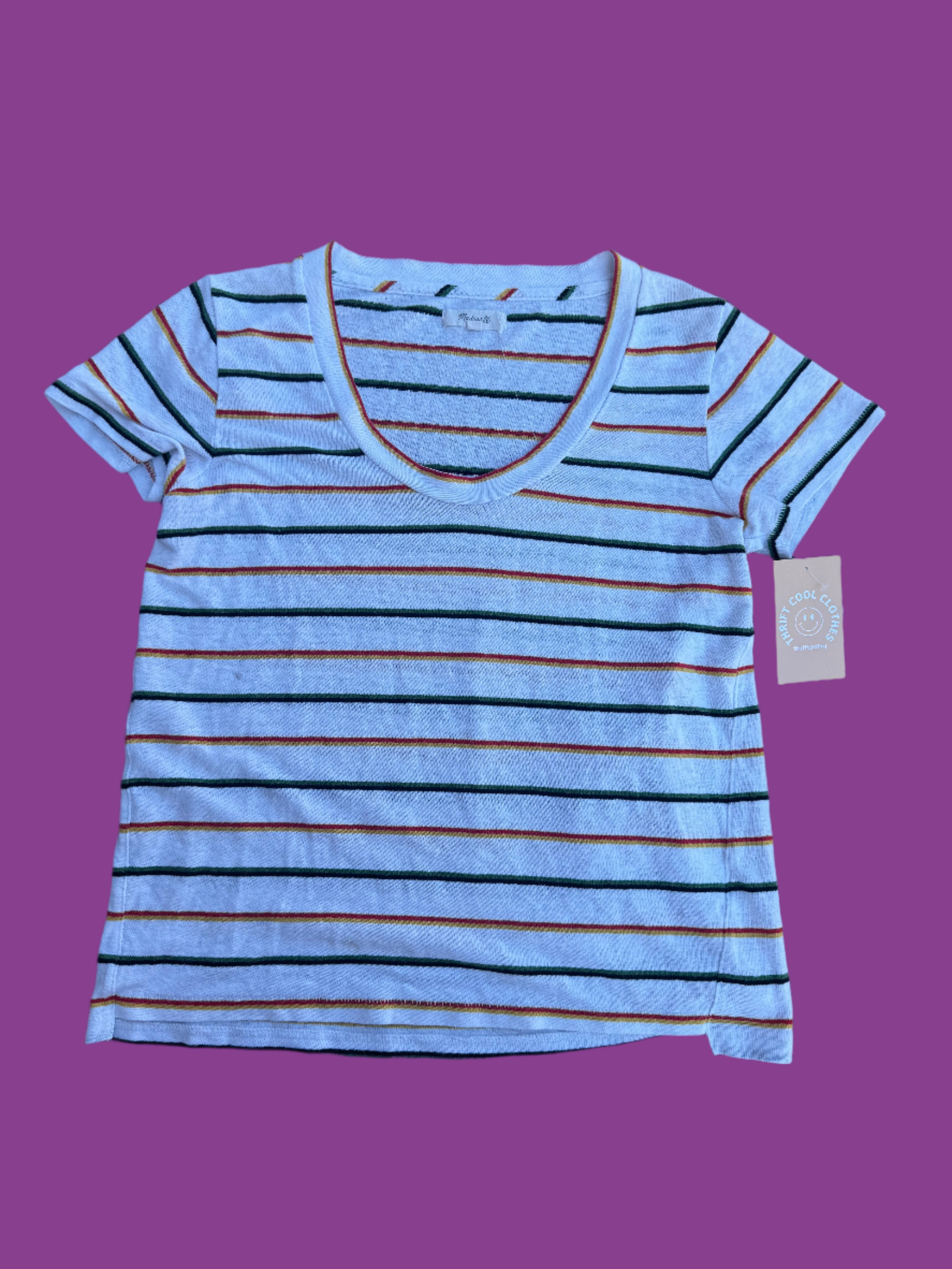 White red green Madewell Stripe top, S