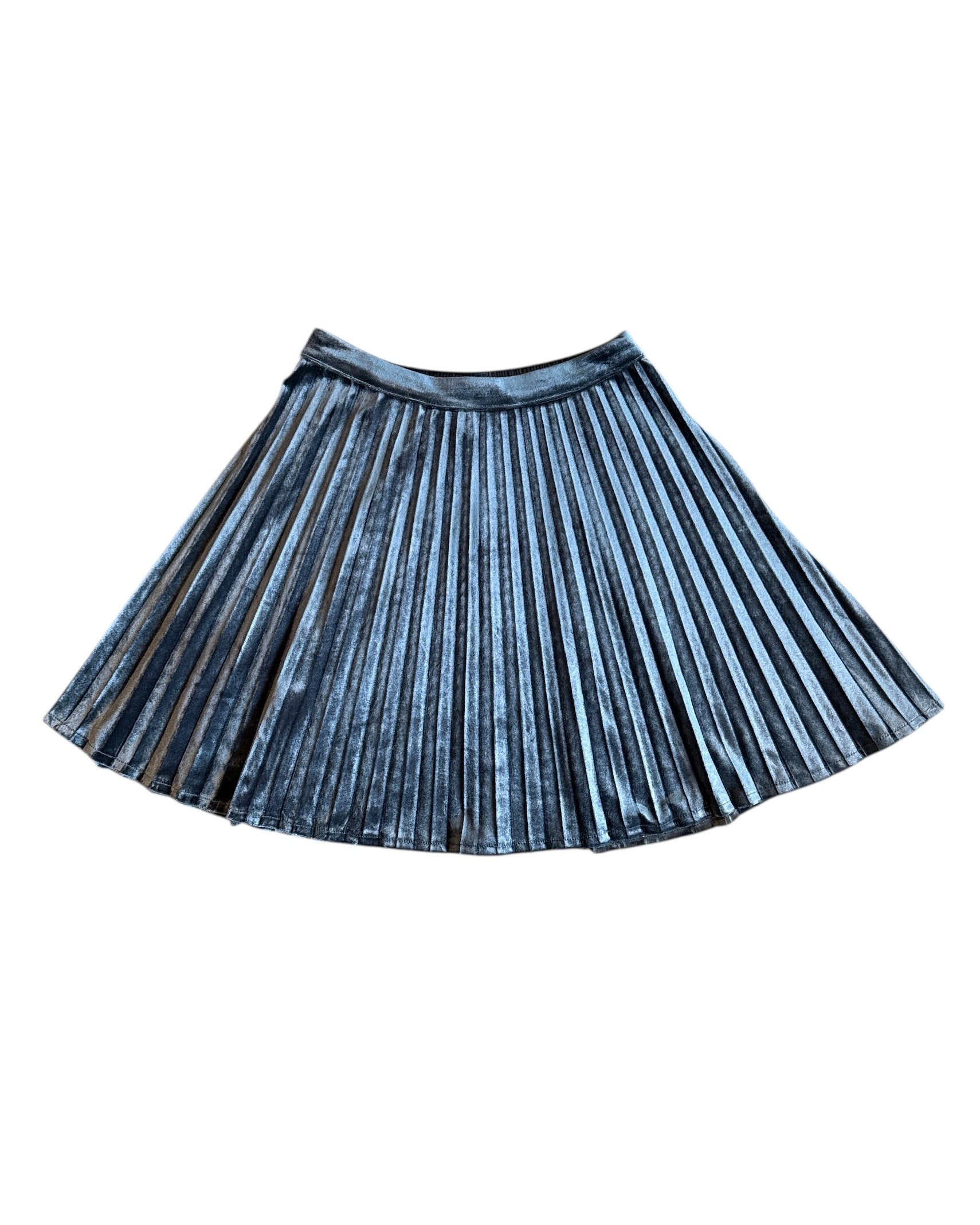 blue skies are blue pleated velour mini skirt, xsp