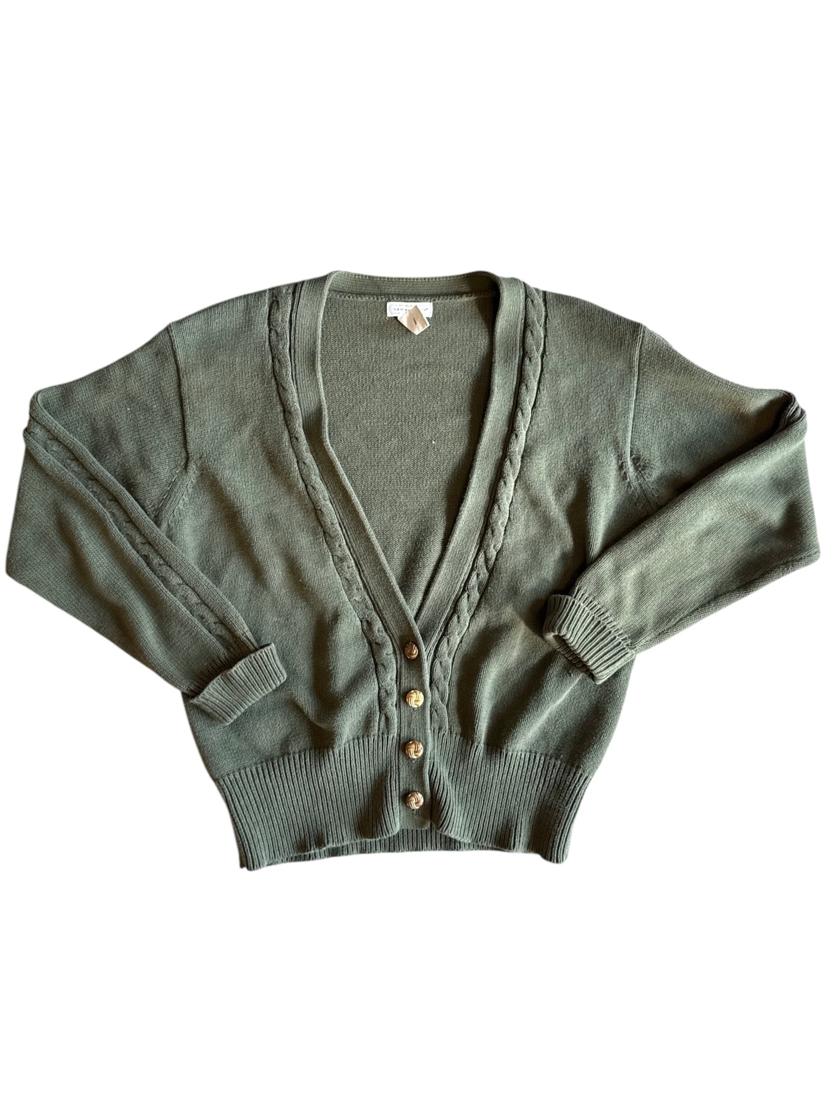 army green yarnworks button up cardigan, m