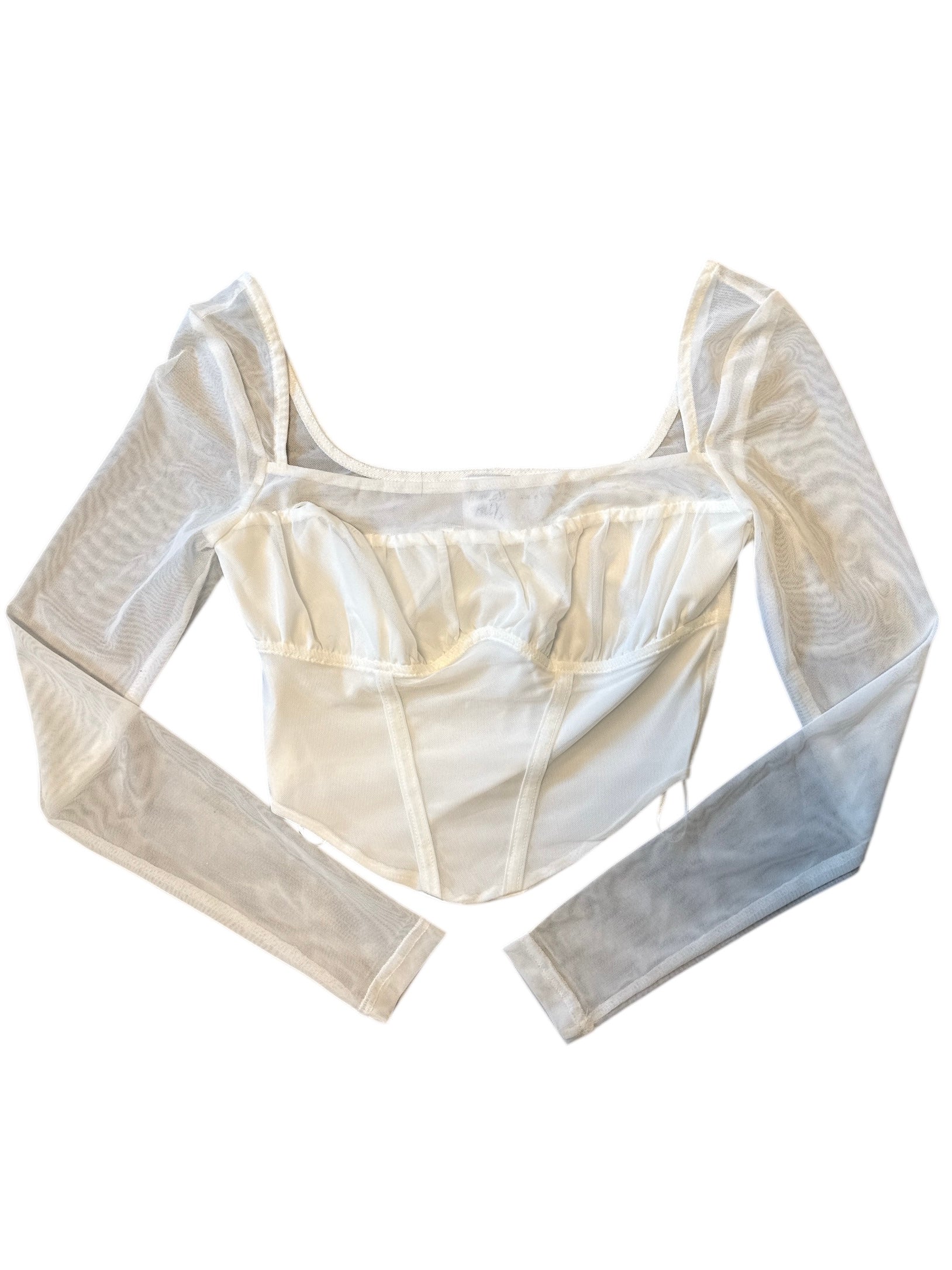 white princess polly mesh sleeve bustier crop top, 4