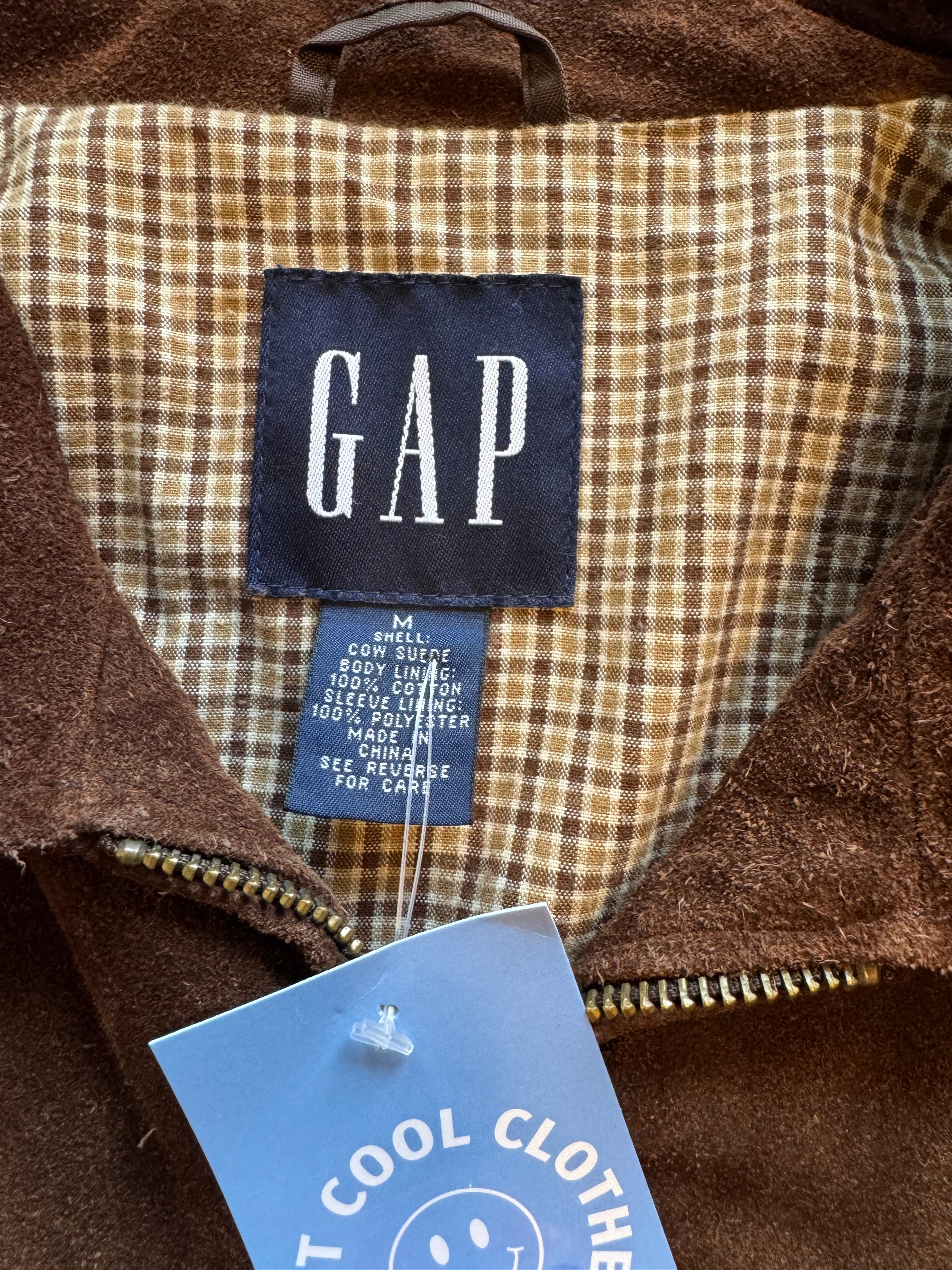 brown gap genuine suede leather zip up, m