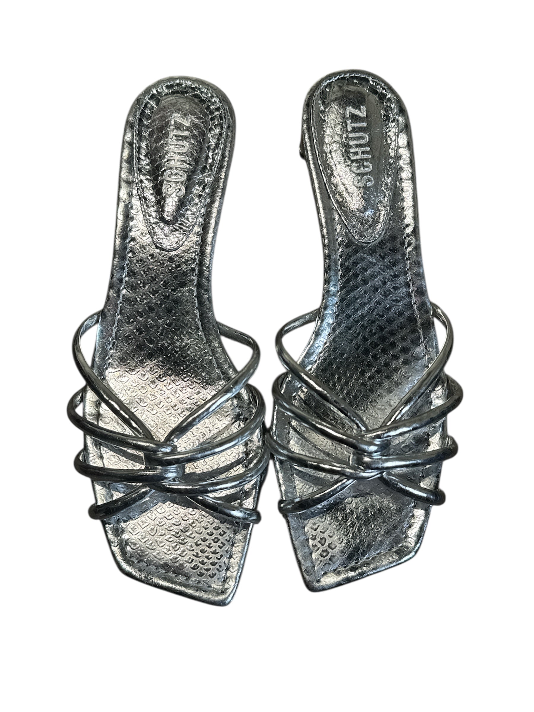 silver schultz metallic mini kitten heels, 8