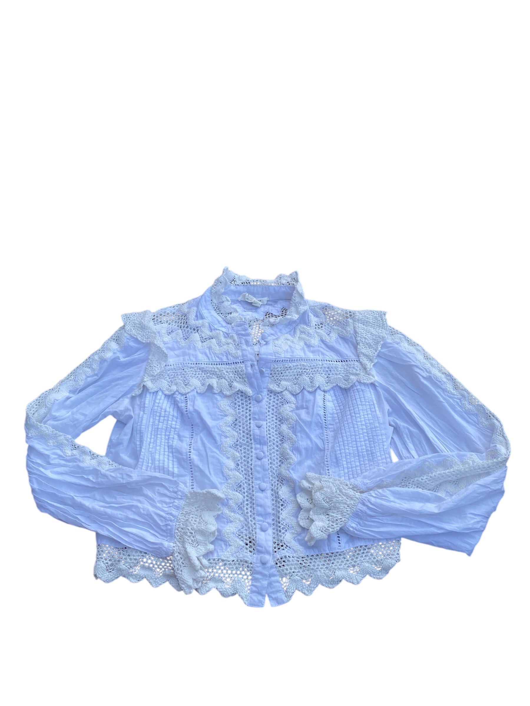 white Anthropologie textured ls button down top, M