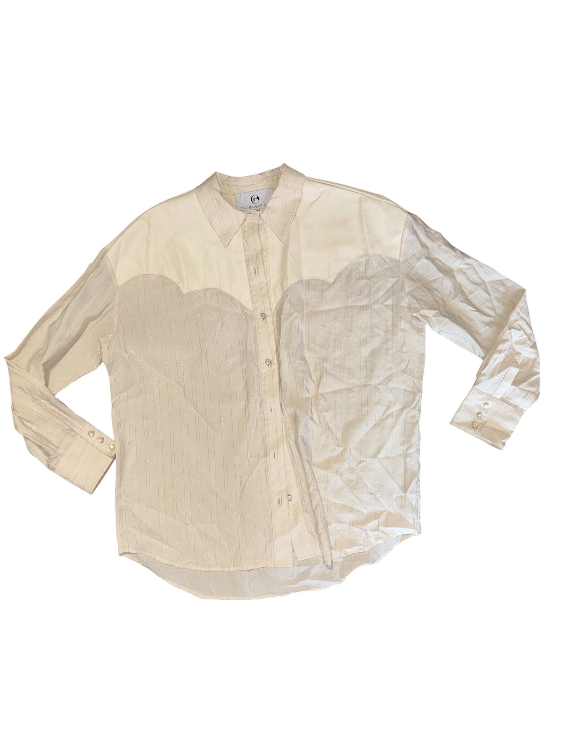 Cream The bright side Stripe tinsel pleather button down, S