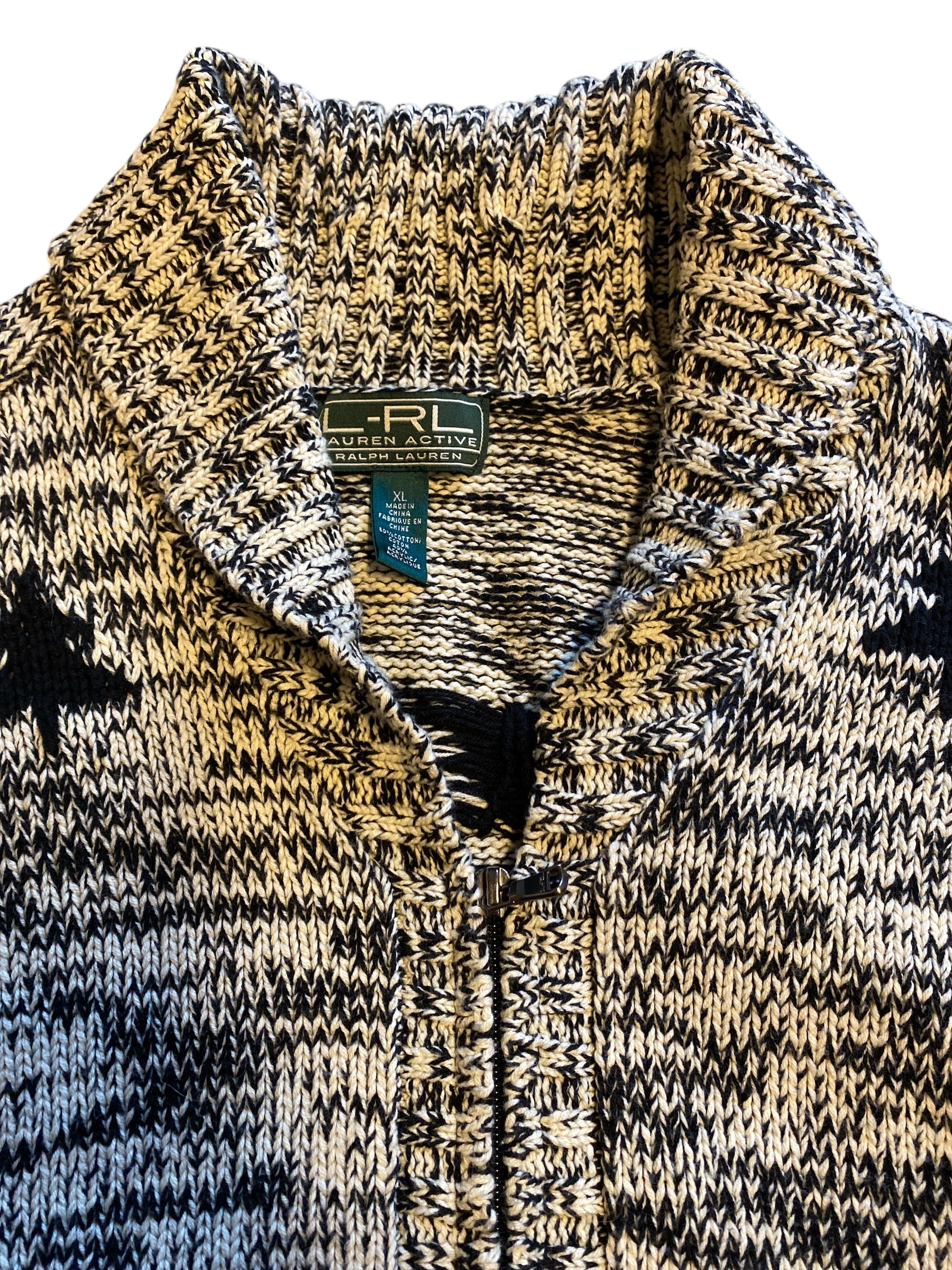 peppered grey Ralph lauren active knit winter ski 80% cotton sweater, XL