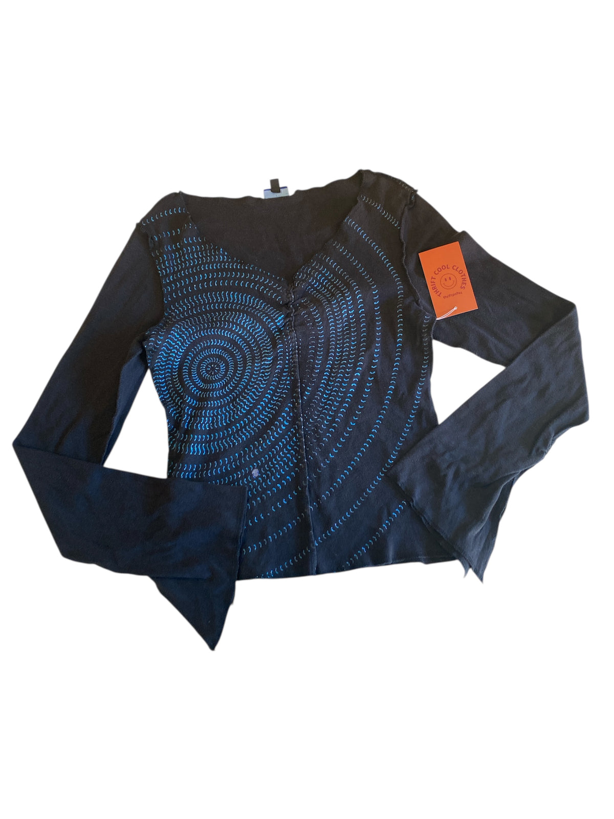 blue black hipwear circle sparkly ls top, m