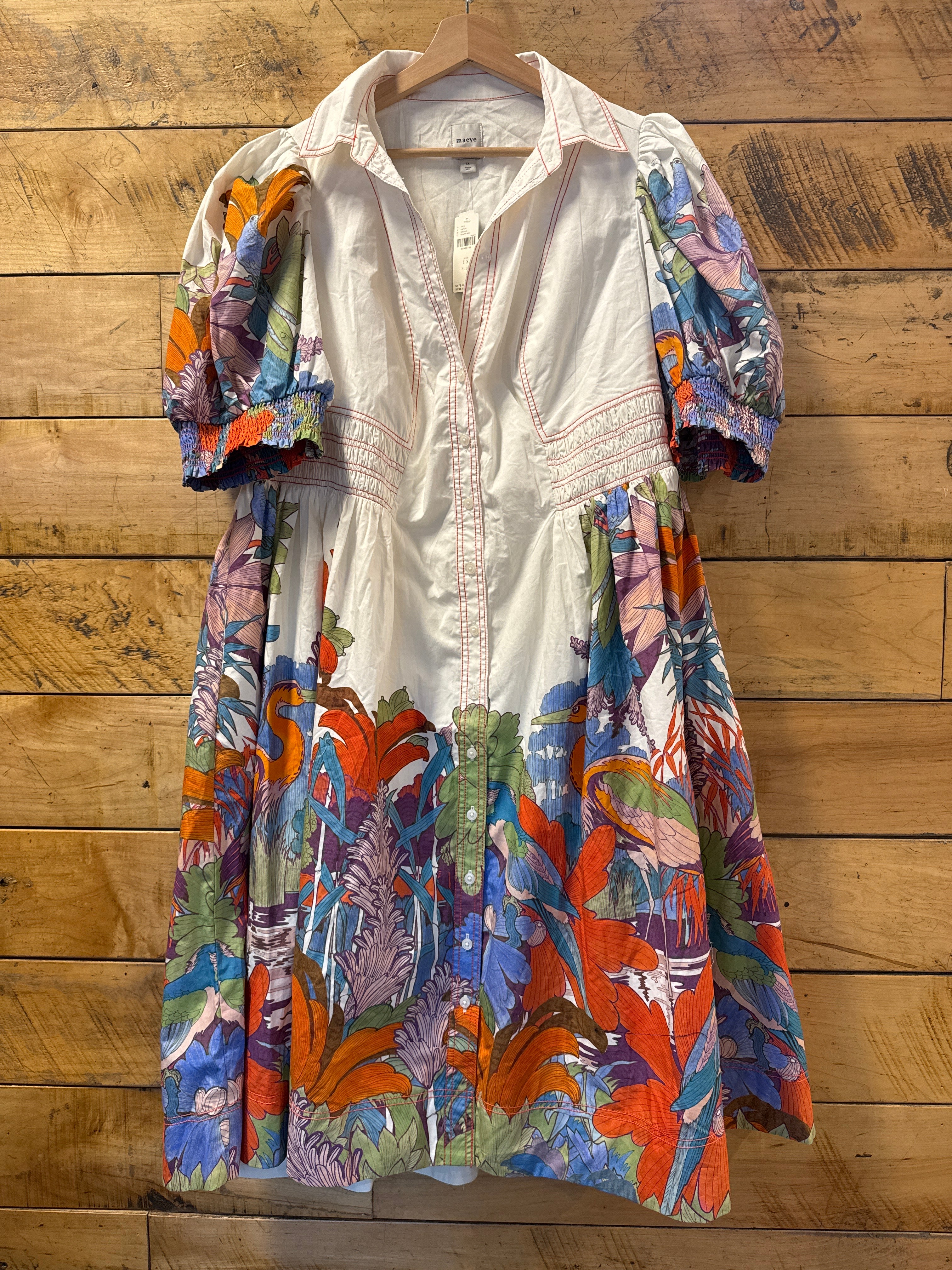 white blue green orange maeve nwt collar bird dress, 1x
