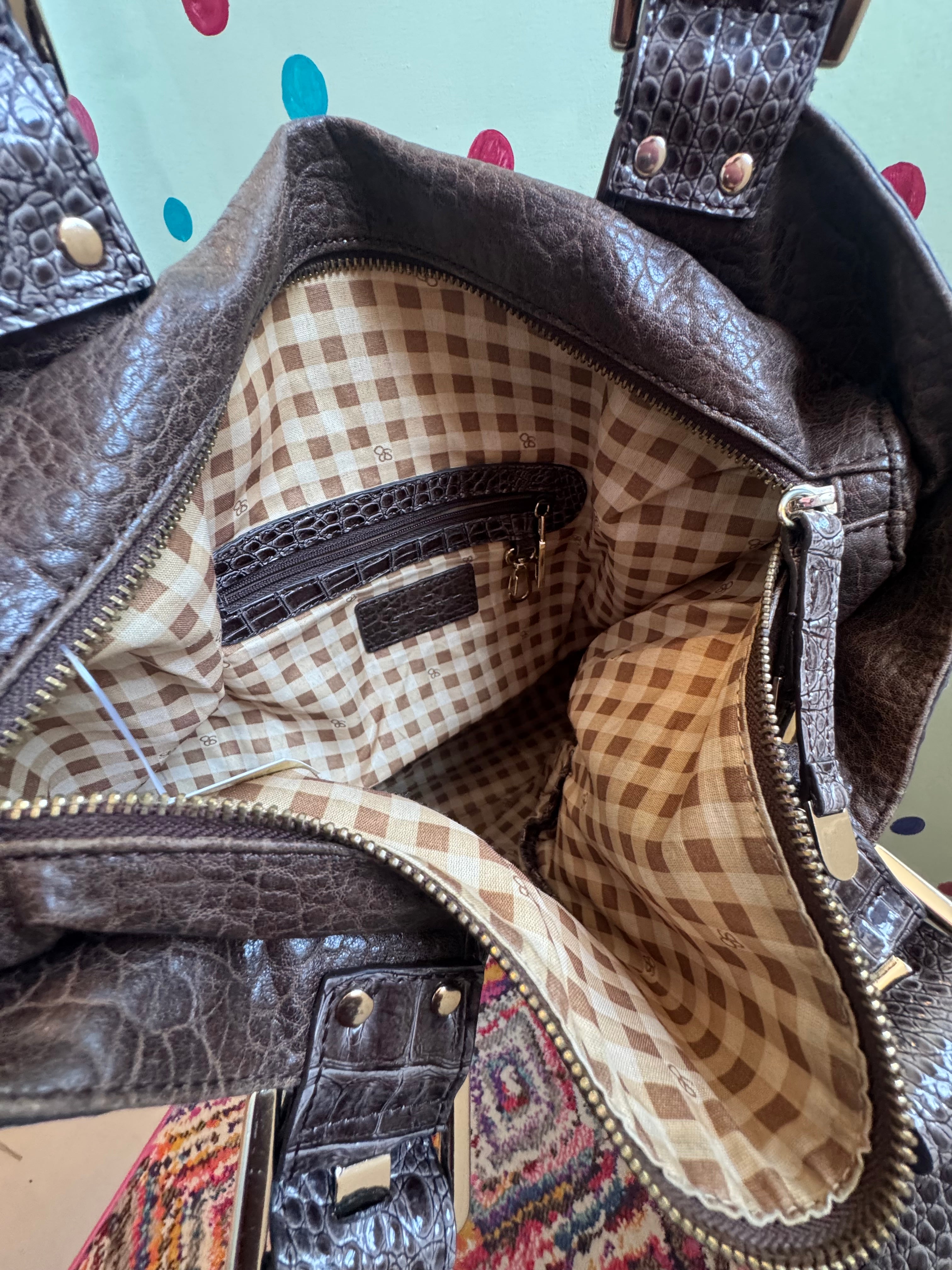 brown jessica simpson patent croc bag