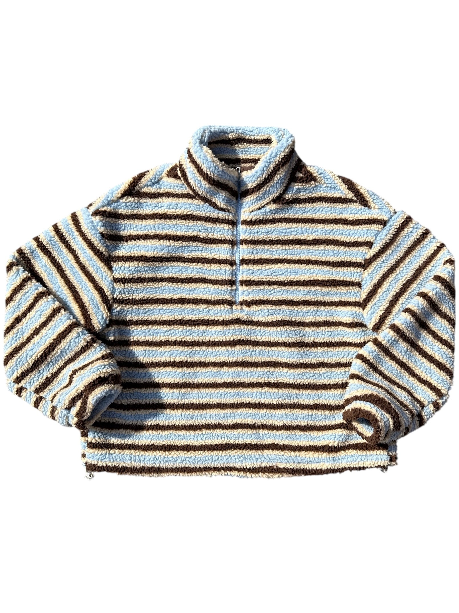 blue brown cider striped sherpa pull over, xl