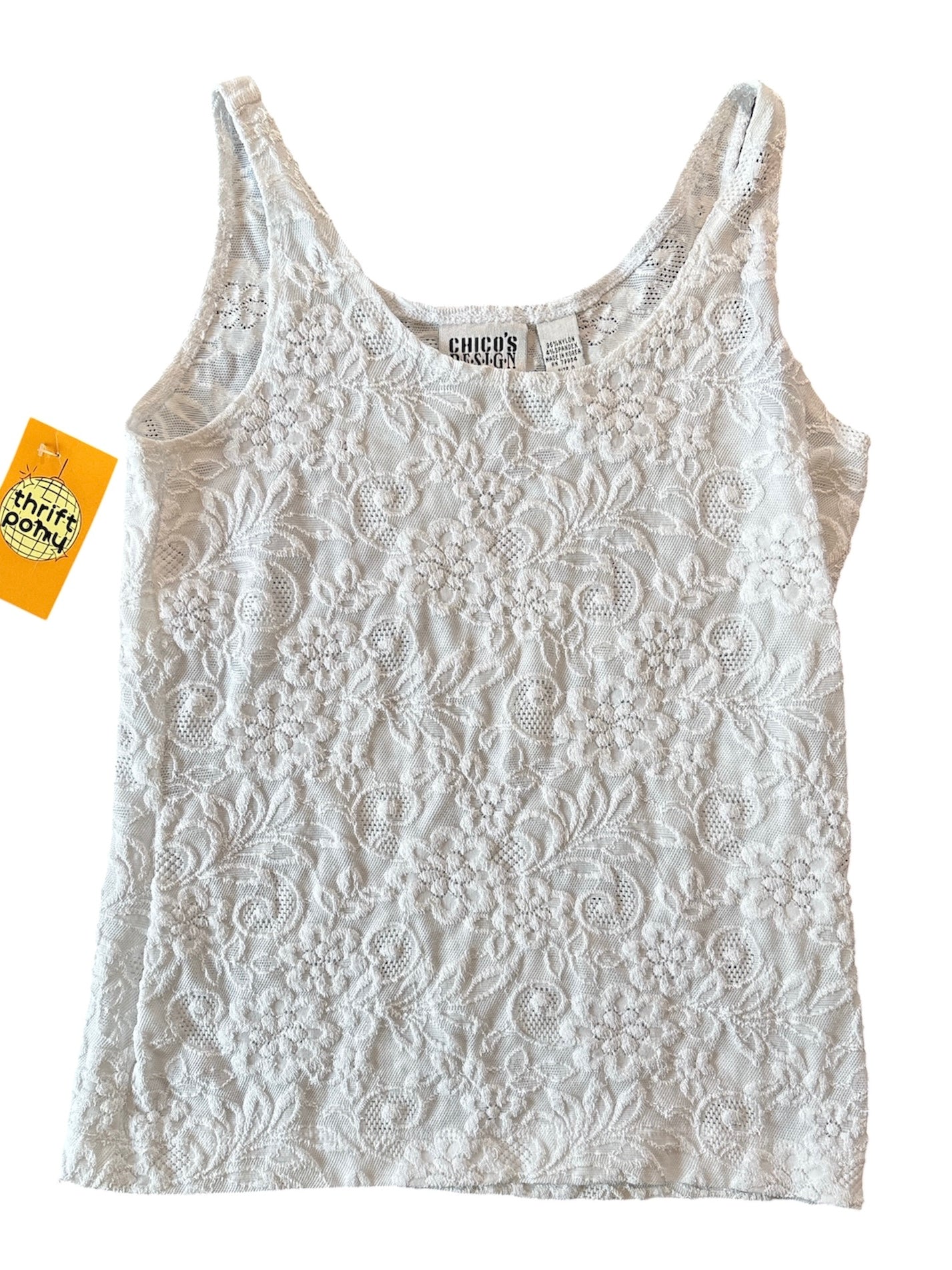 white chicos floral lace tank, 0 (size small)