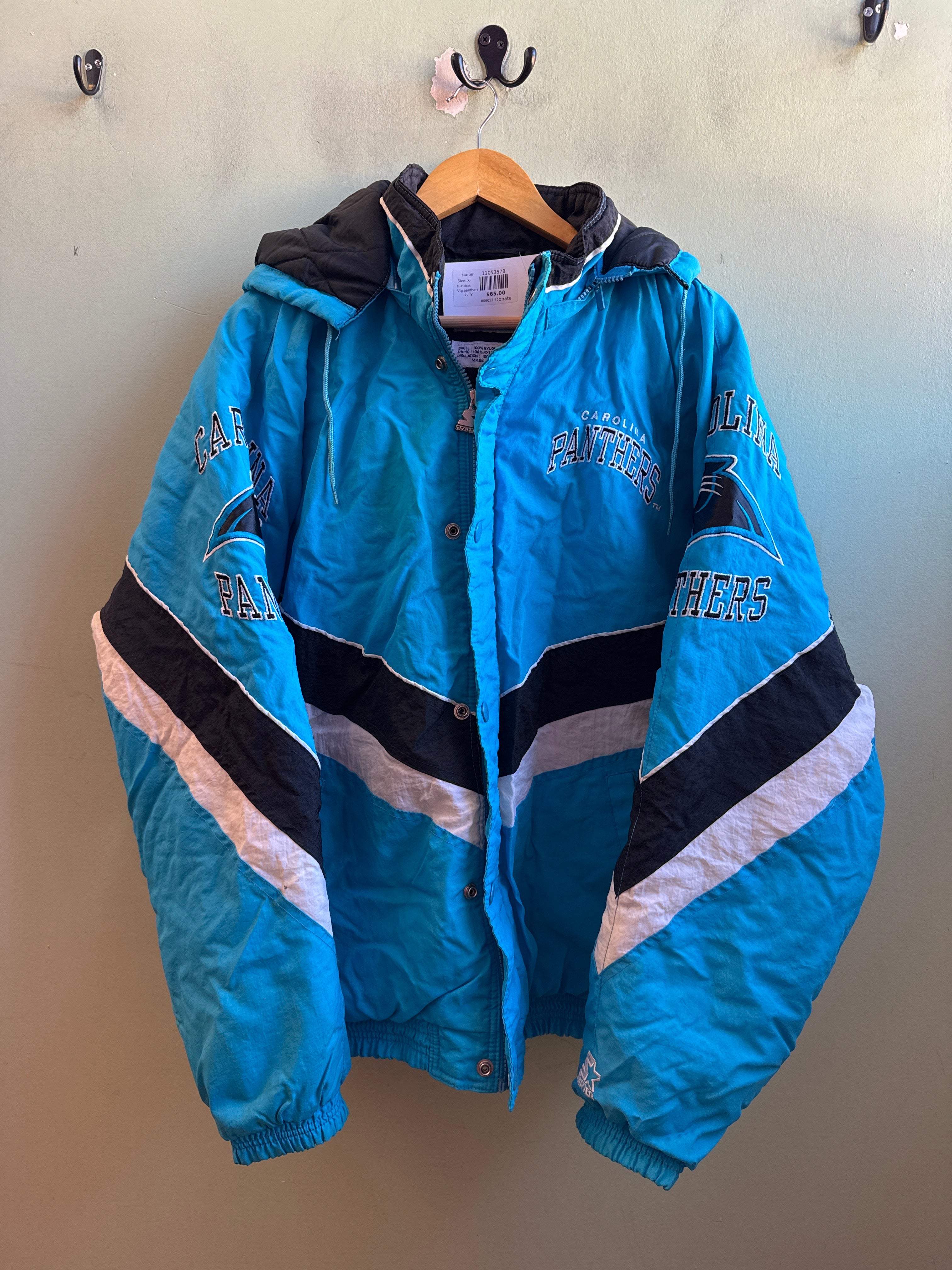 Blue black starter Vtg panthers puffy windbreaker, Xl (fits oversized)