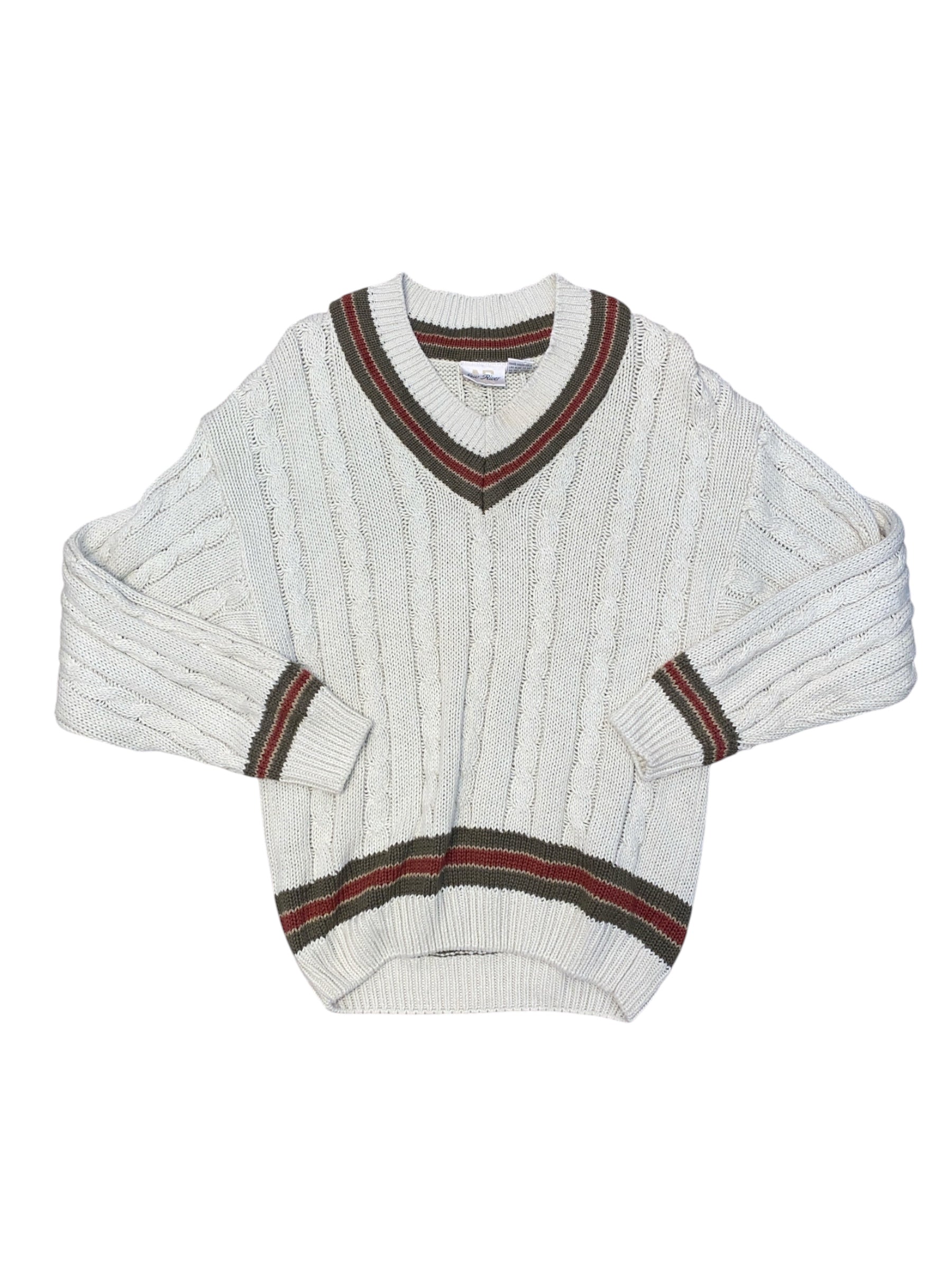 tan green red new river varsity sweater, L