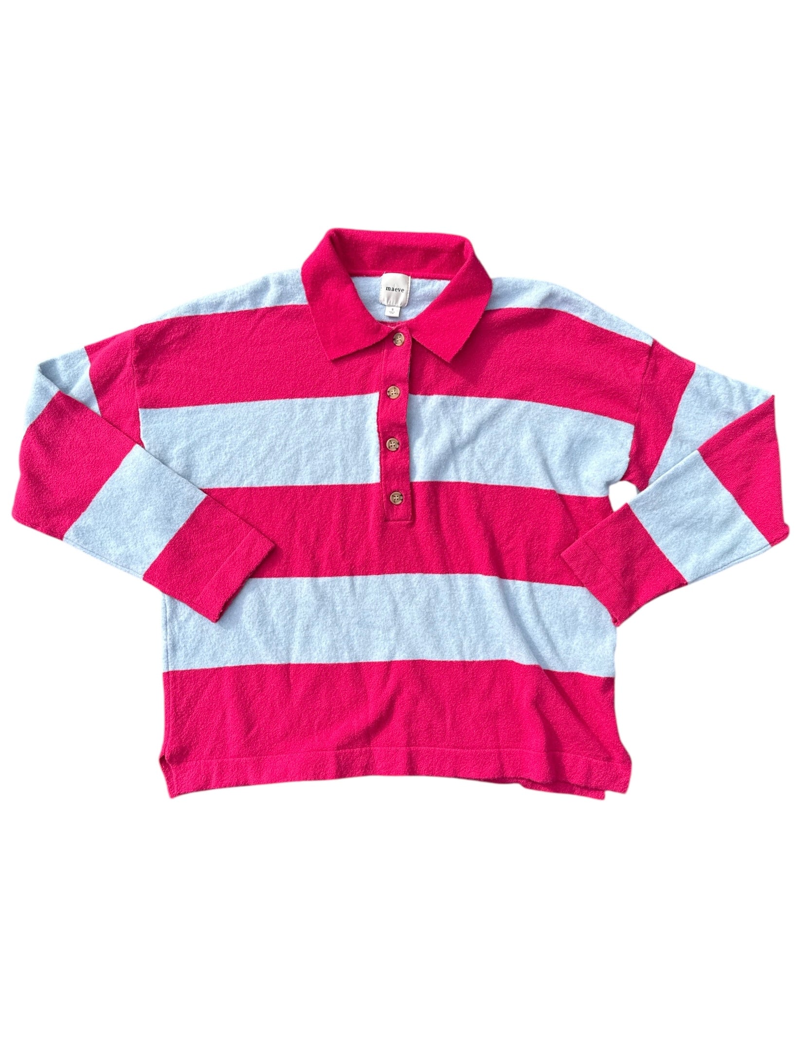 pink blue maeve striped collared sweater, small