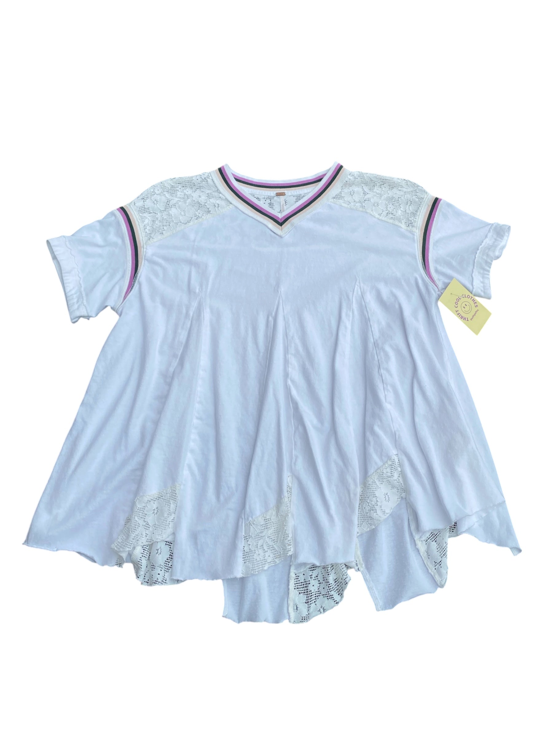White Free people Lil v eyelet details ss top, Xs