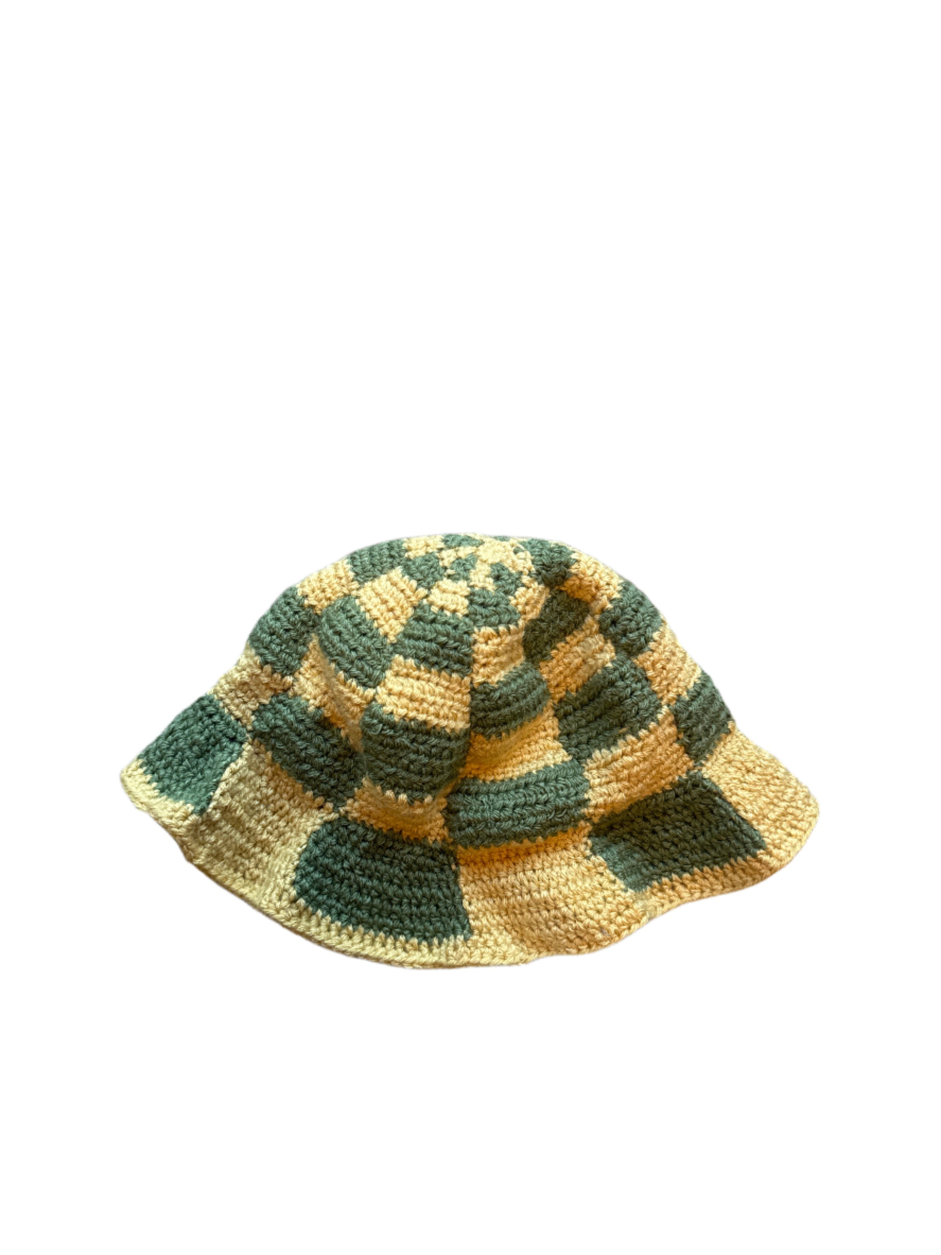Yellow green Crochet checkered bucket hat