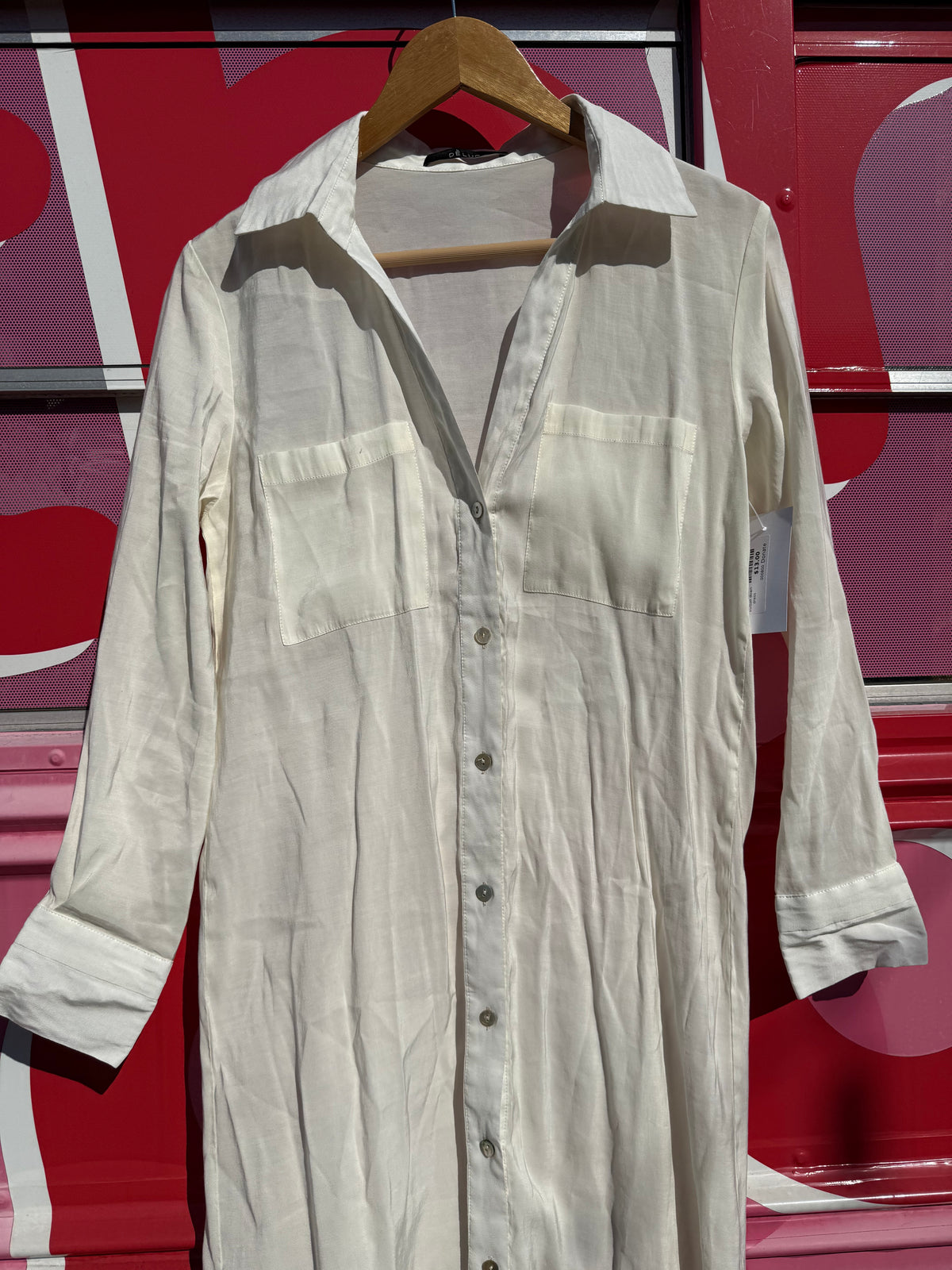 white deluc button down dress, s