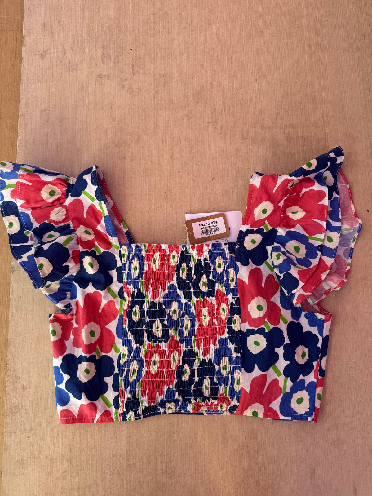 black pink vestique floral top w ruffle sleeve, m