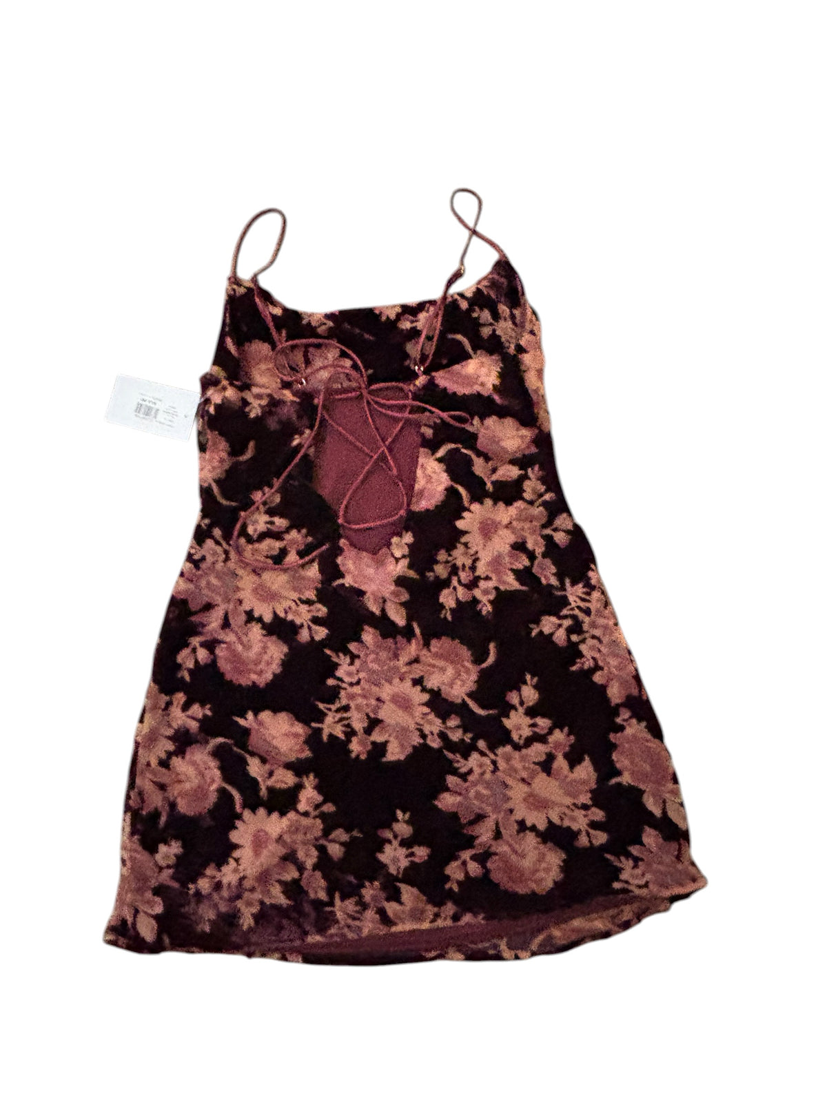 red tan cotton candy la floral velvet tank mini dress, m