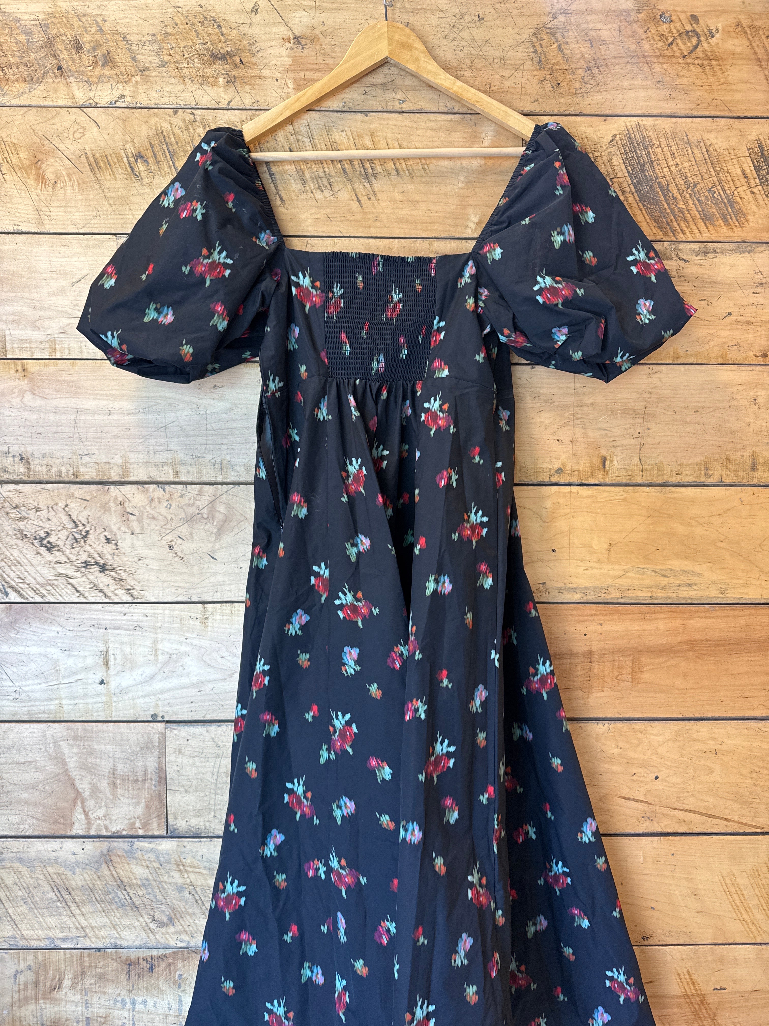 black red hill house abstract floral dress, m