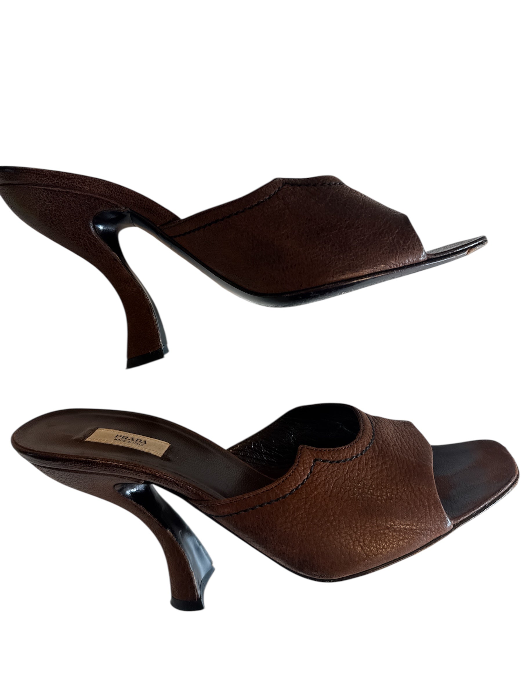 brown prada vtg leather mules, 38.5 (fits like 8, runs narrow)