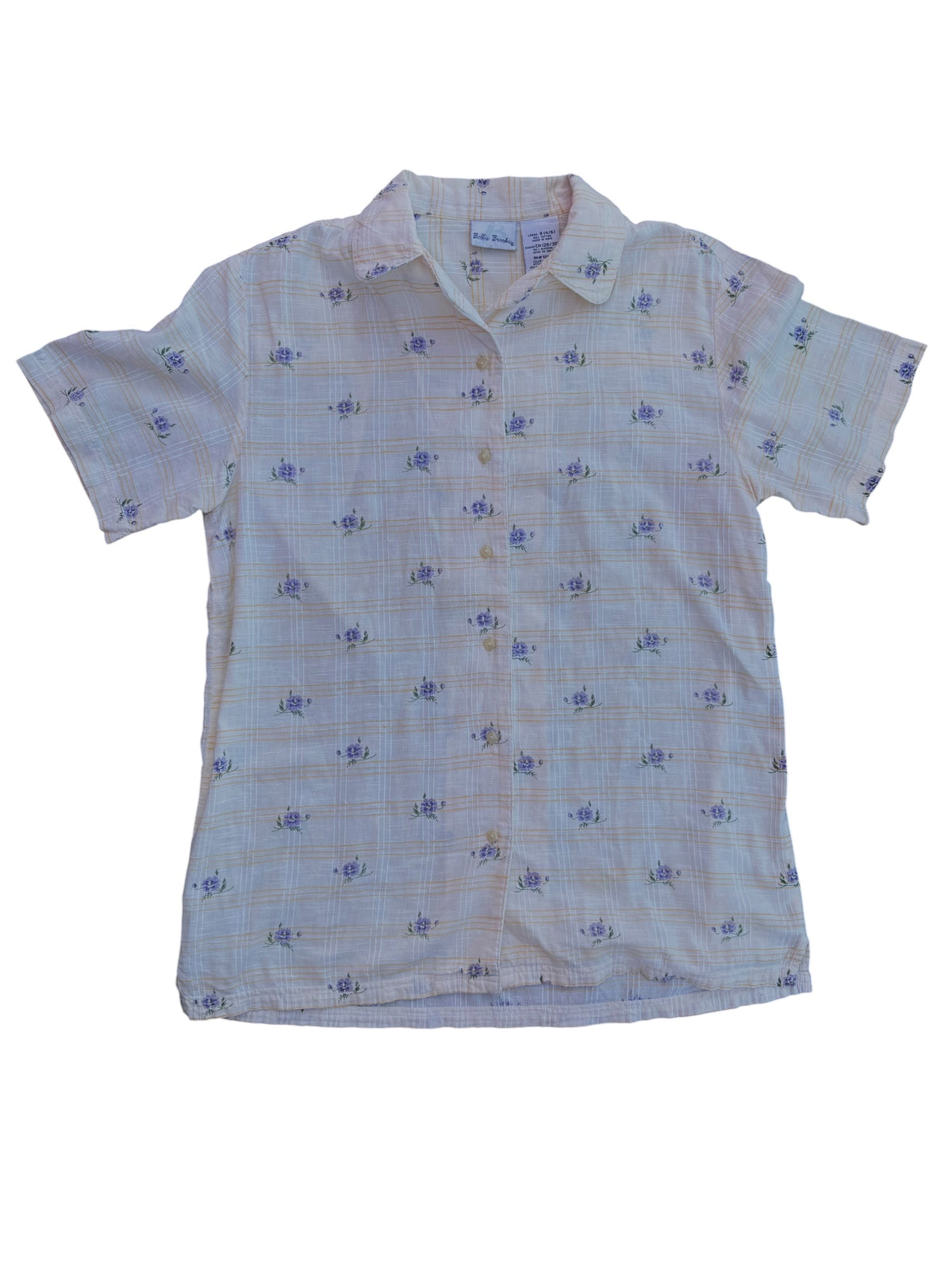 yellow bobbie brooks floral ss button up, s