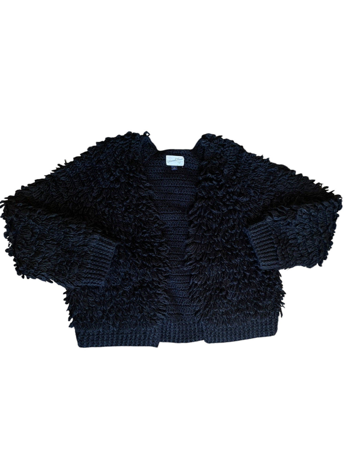 black universal thread furry crochet cardigan, s
