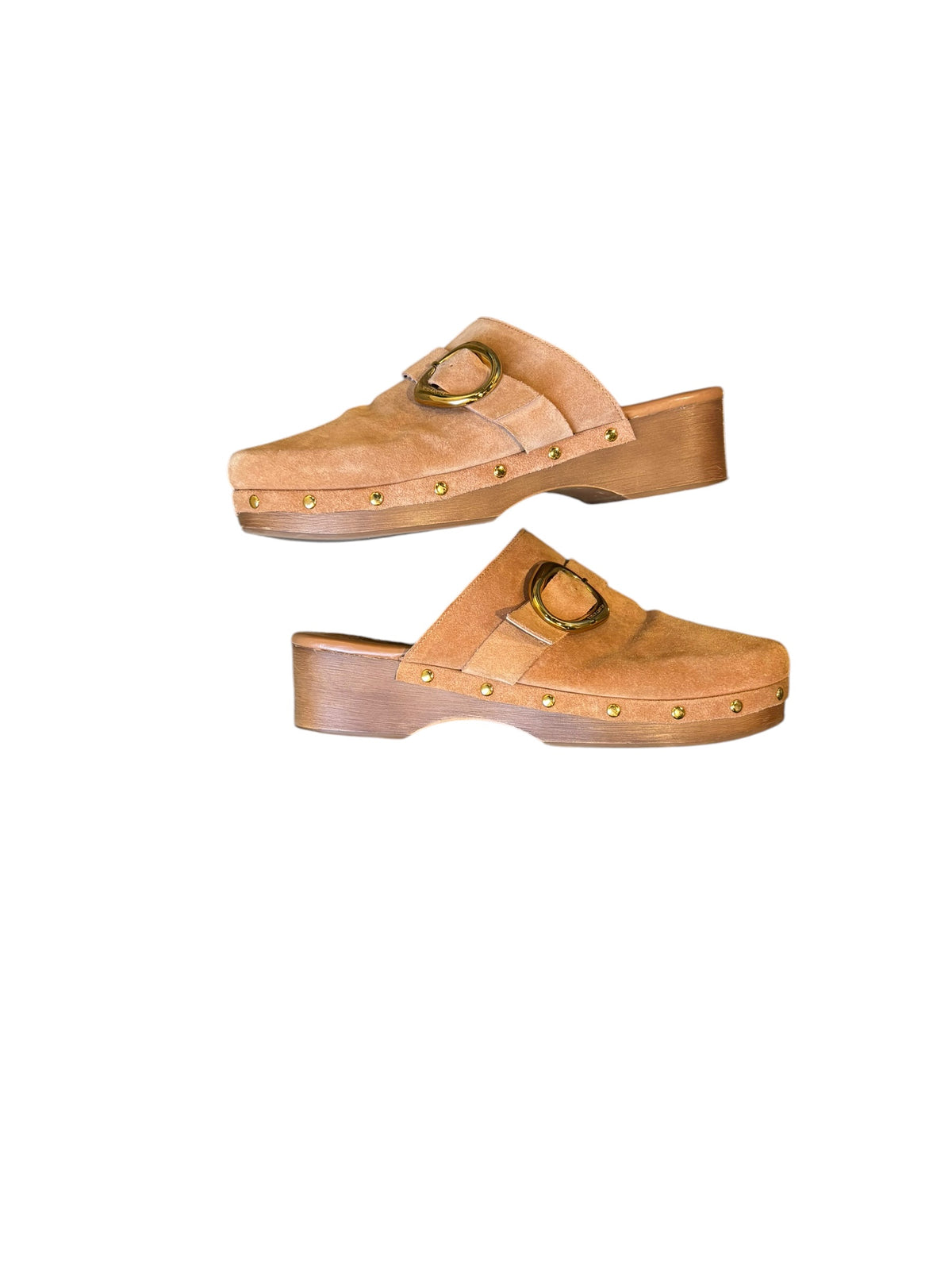 brown vince camuto suede clogs, 10