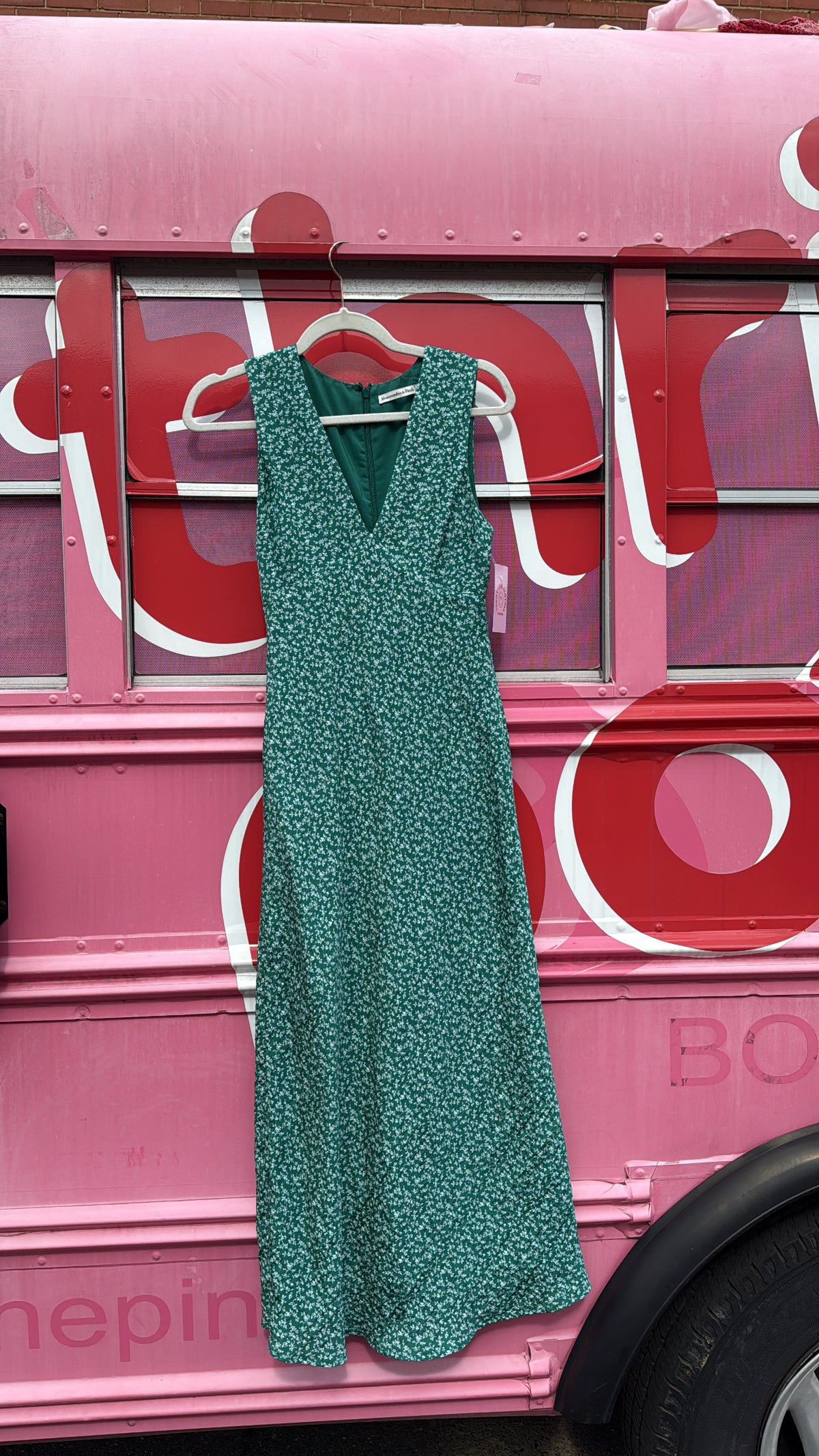 green abercrombie maxi floral v neck dress, xsp