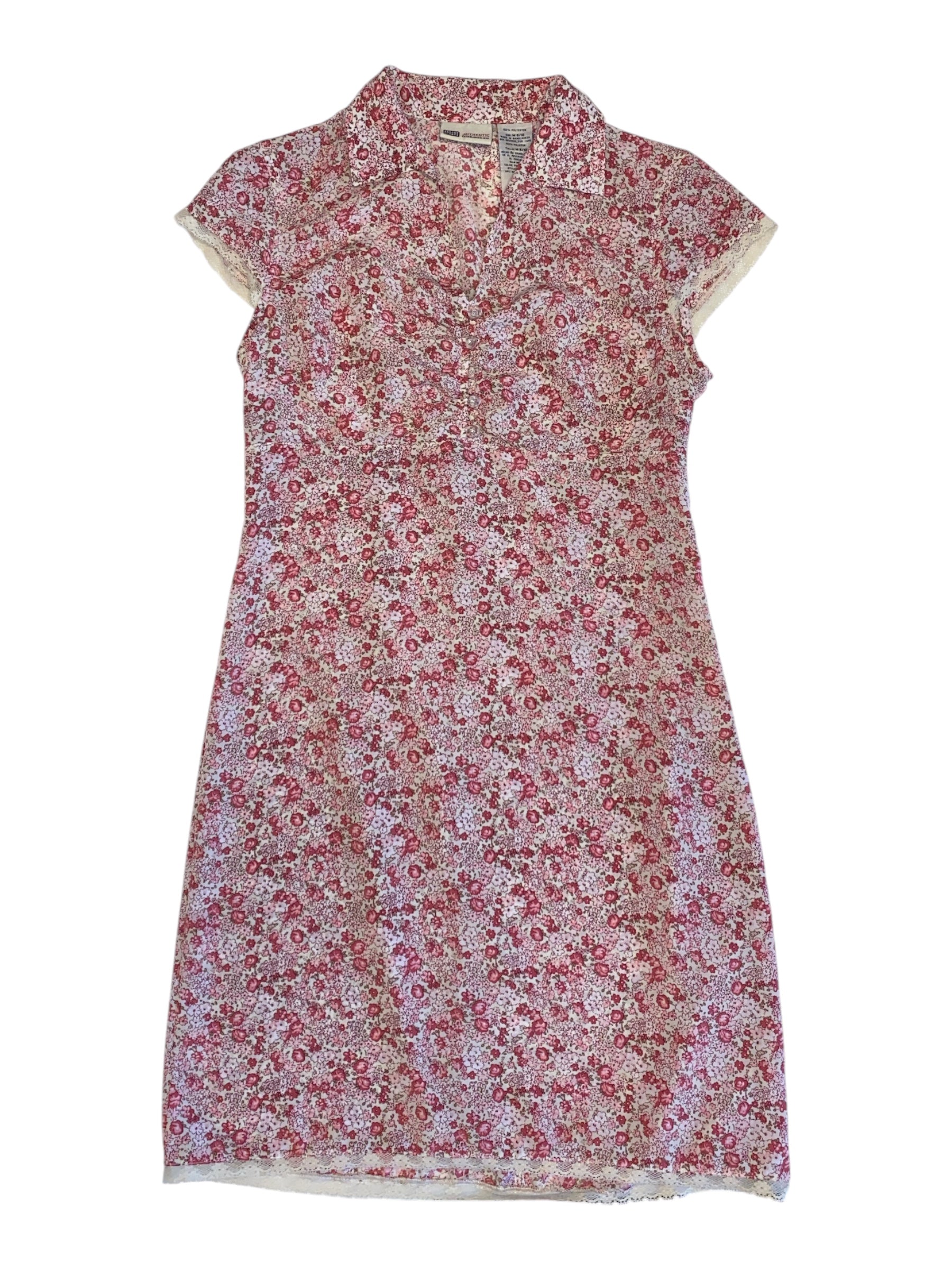 pink white faded glory floral button mini dress, 8/10