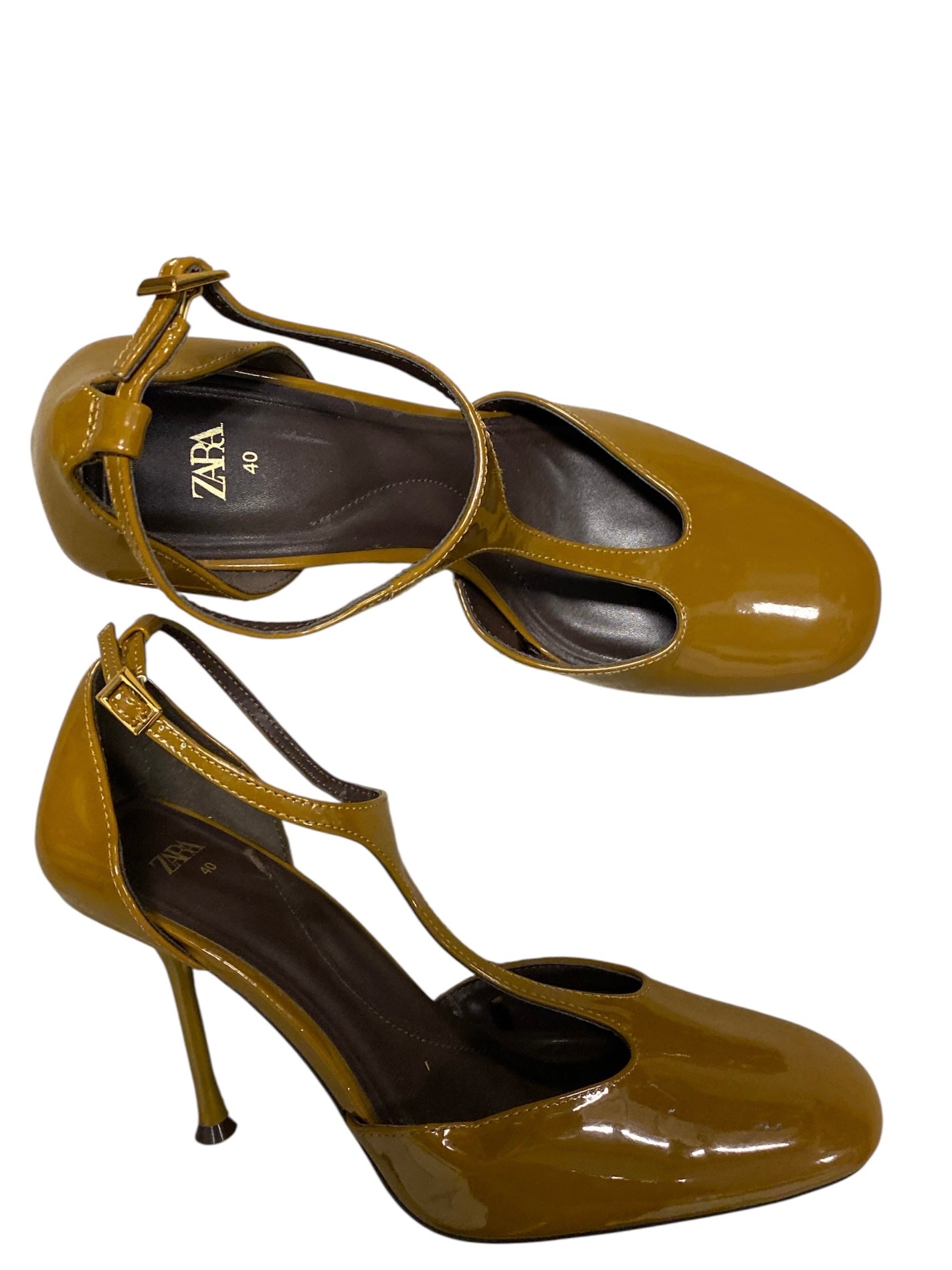 chocolate brown zara rounded toe strappy heel, 40