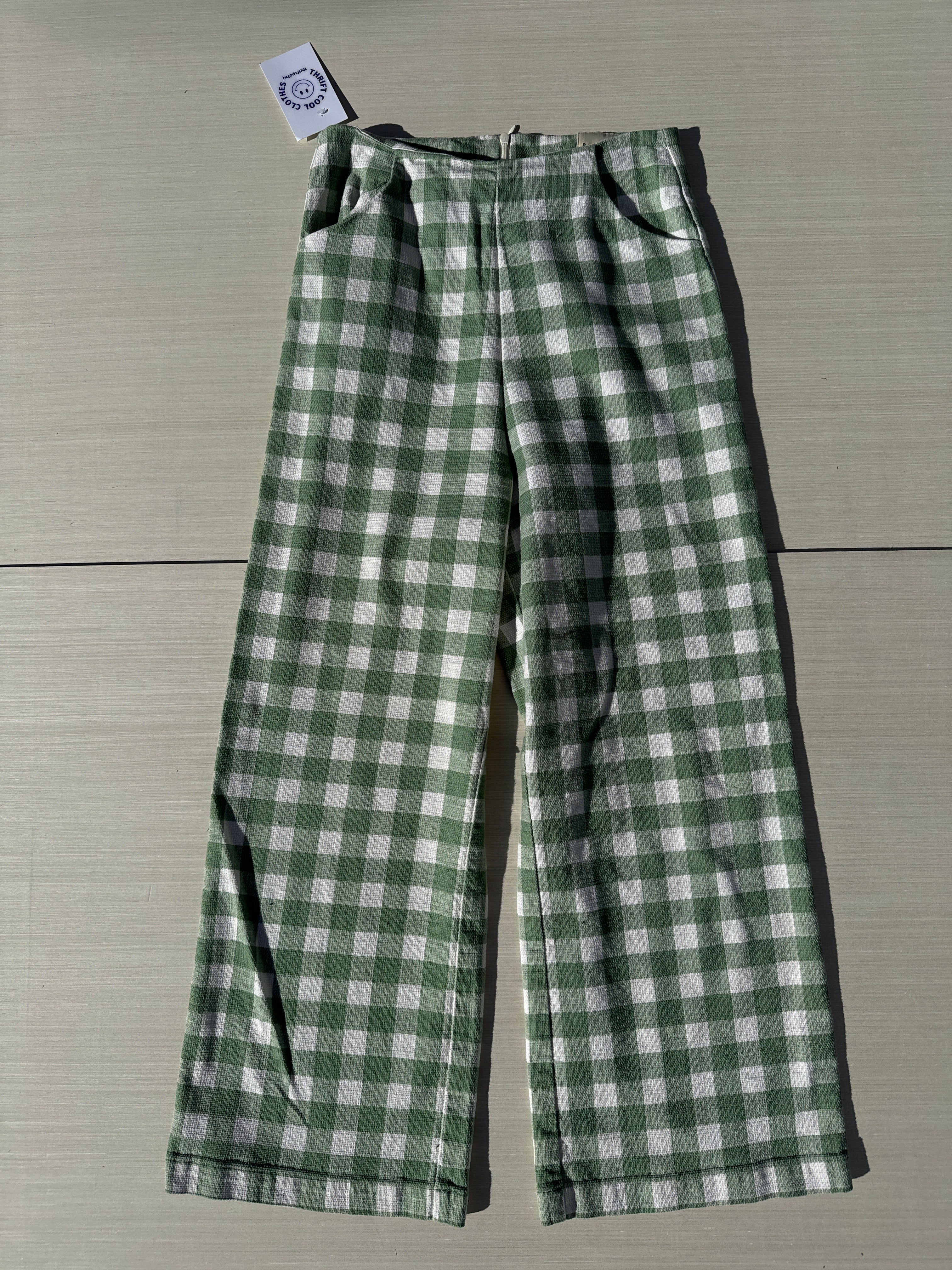 green byrdie gingham pants, s