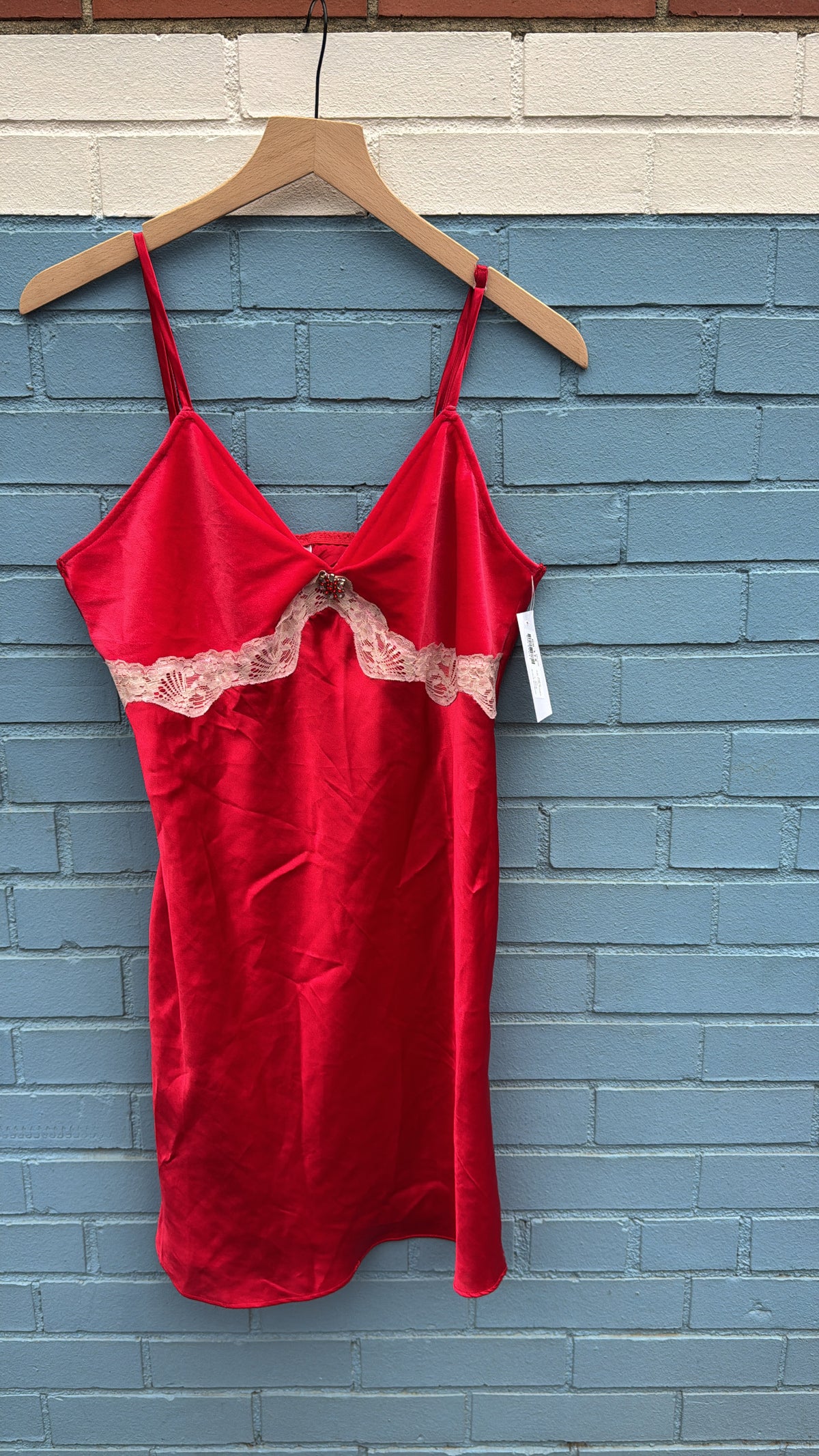 red cinema etoile velour lace slip dress, L