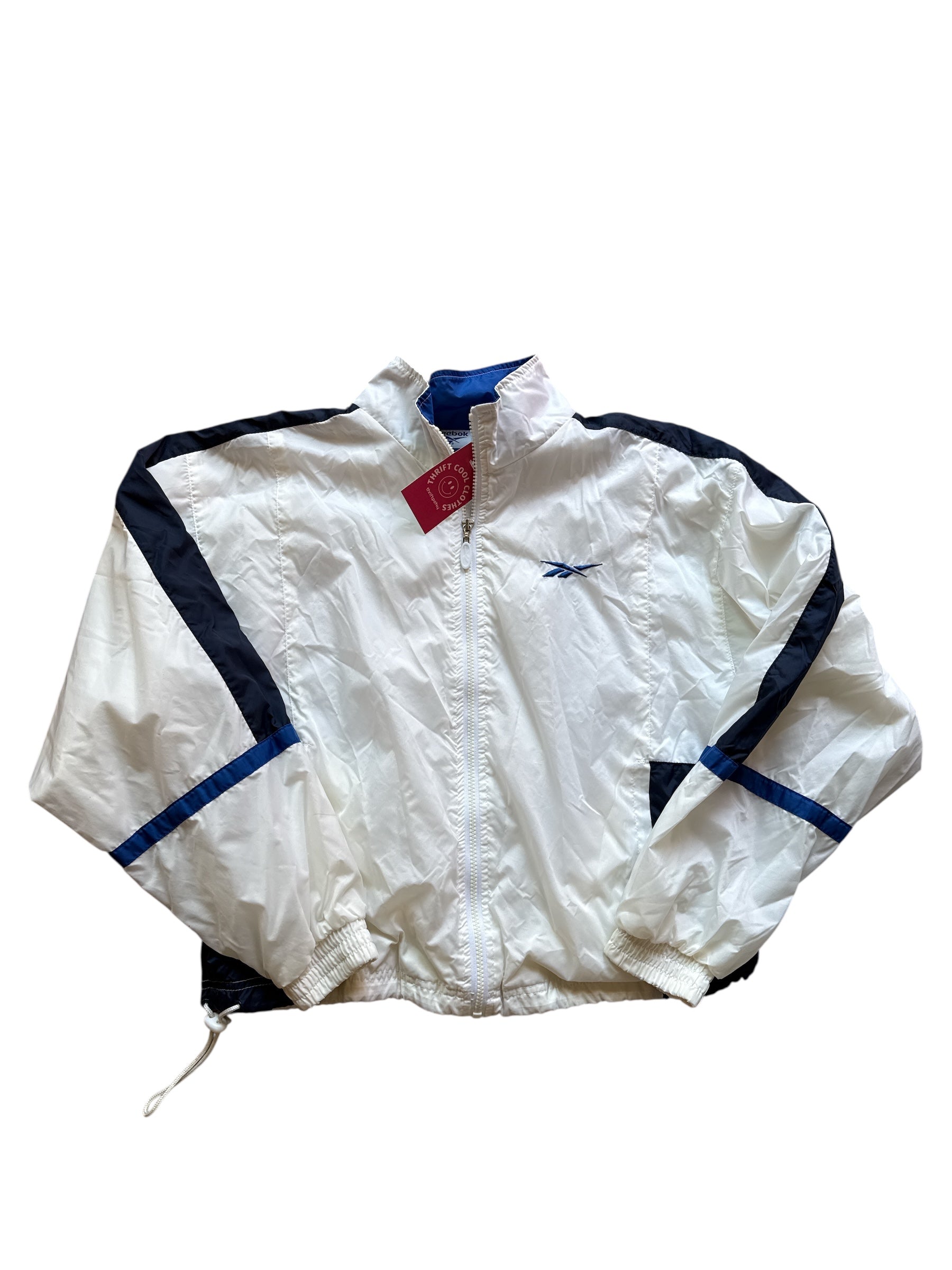 white blue black reebok vtg windbreakers, m