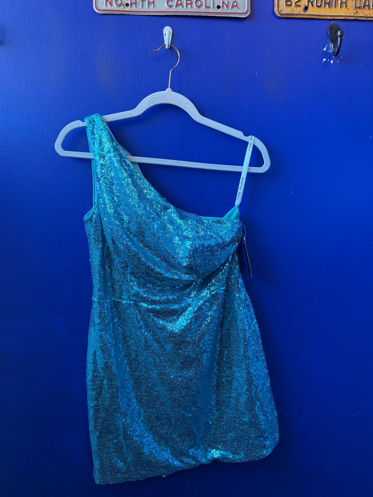 Blue Wedding dress One strap sequin mini dress, S