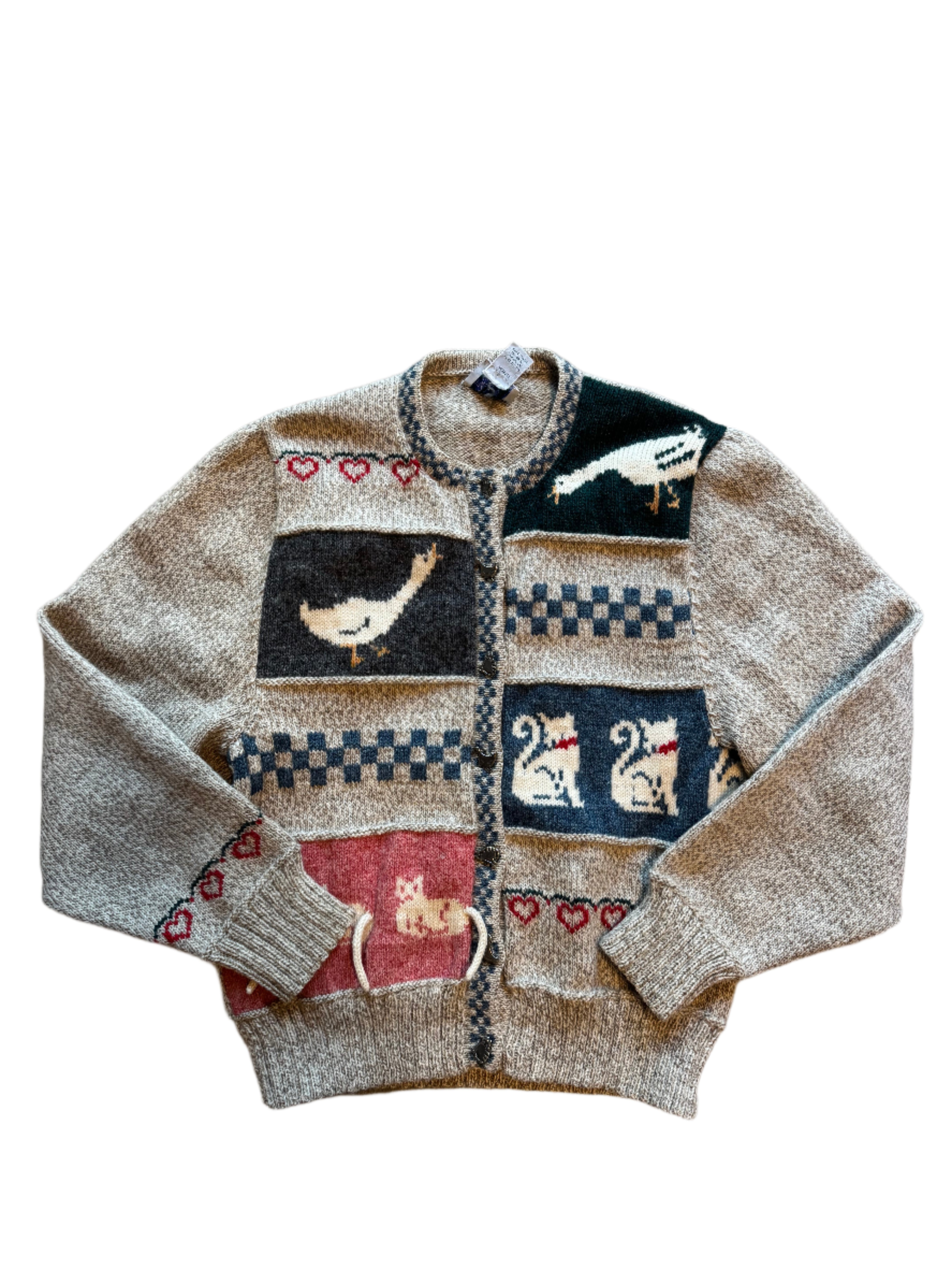 Grey Blueberry woolens Vtg 1989 goose cardigan, S