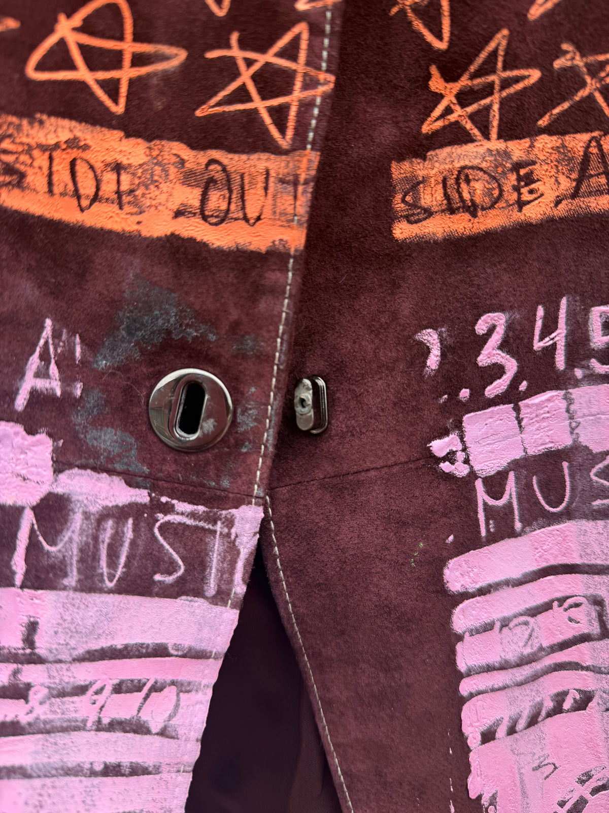 maroon jerry lewis DEADSTOCK screen printed leather jacket, xs