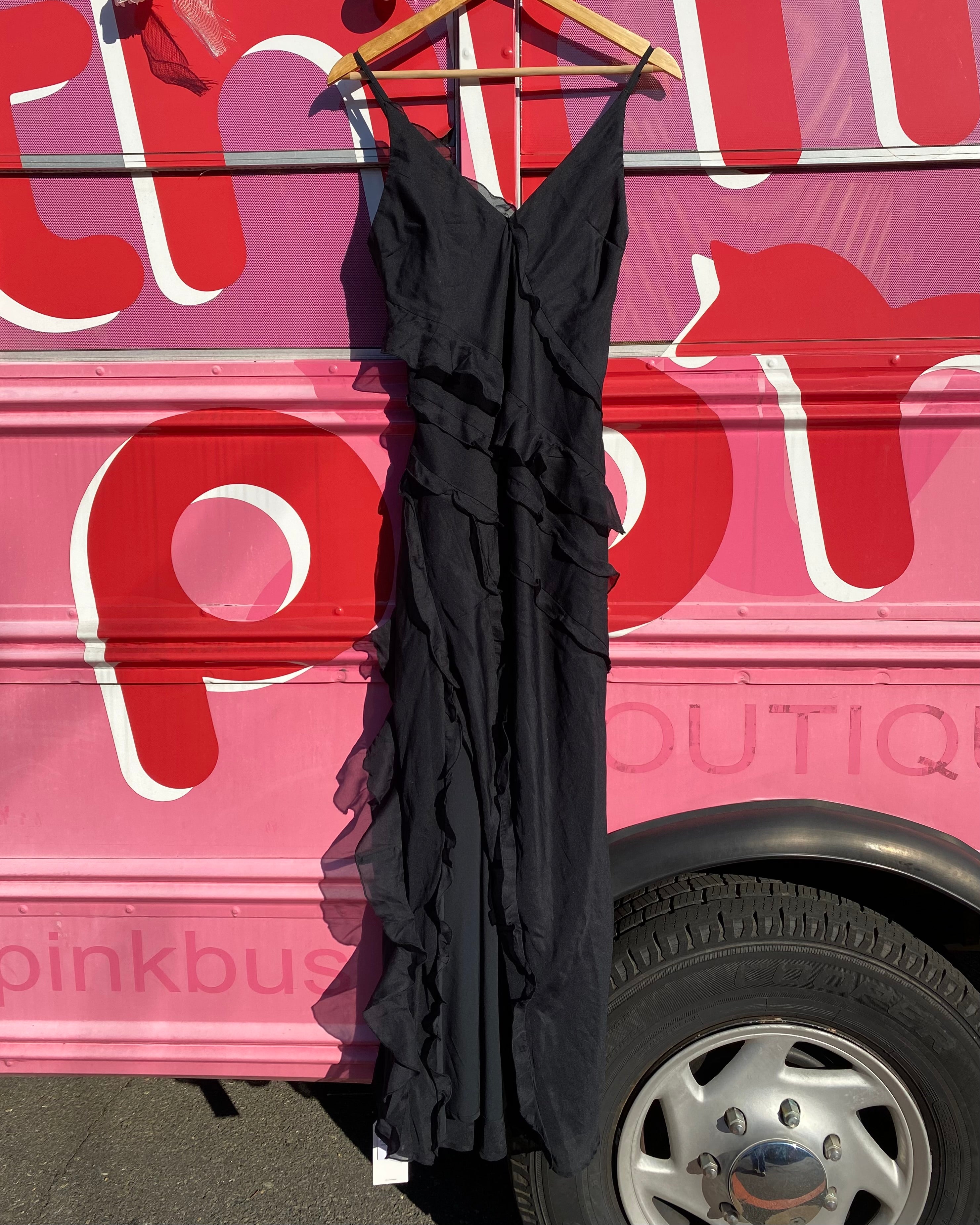 black abercrombie ruffle sleeveless maxi dress nwt, m