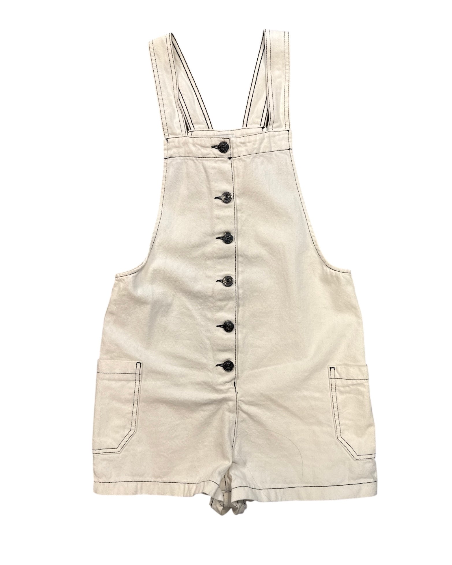 white bdg denim romper overalls, s